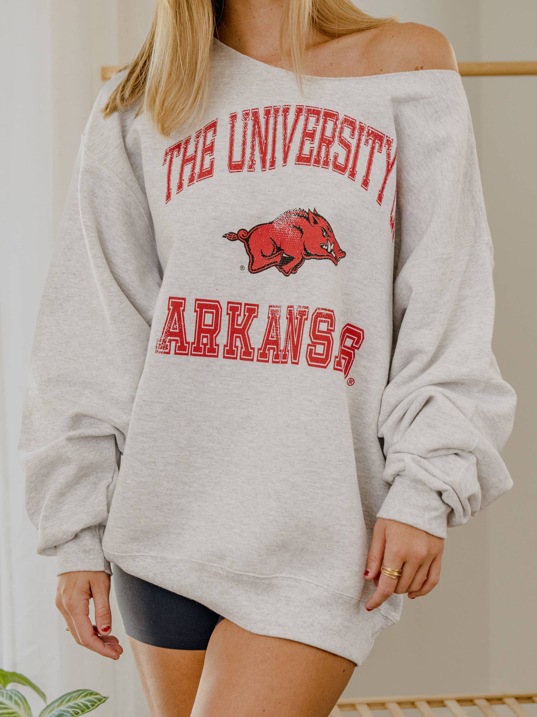 Ark Razorbacks Vintage Sport Ash Gray Flashdance Sweatshirt T-Shirts, Hoodie | PodTeesHub.com