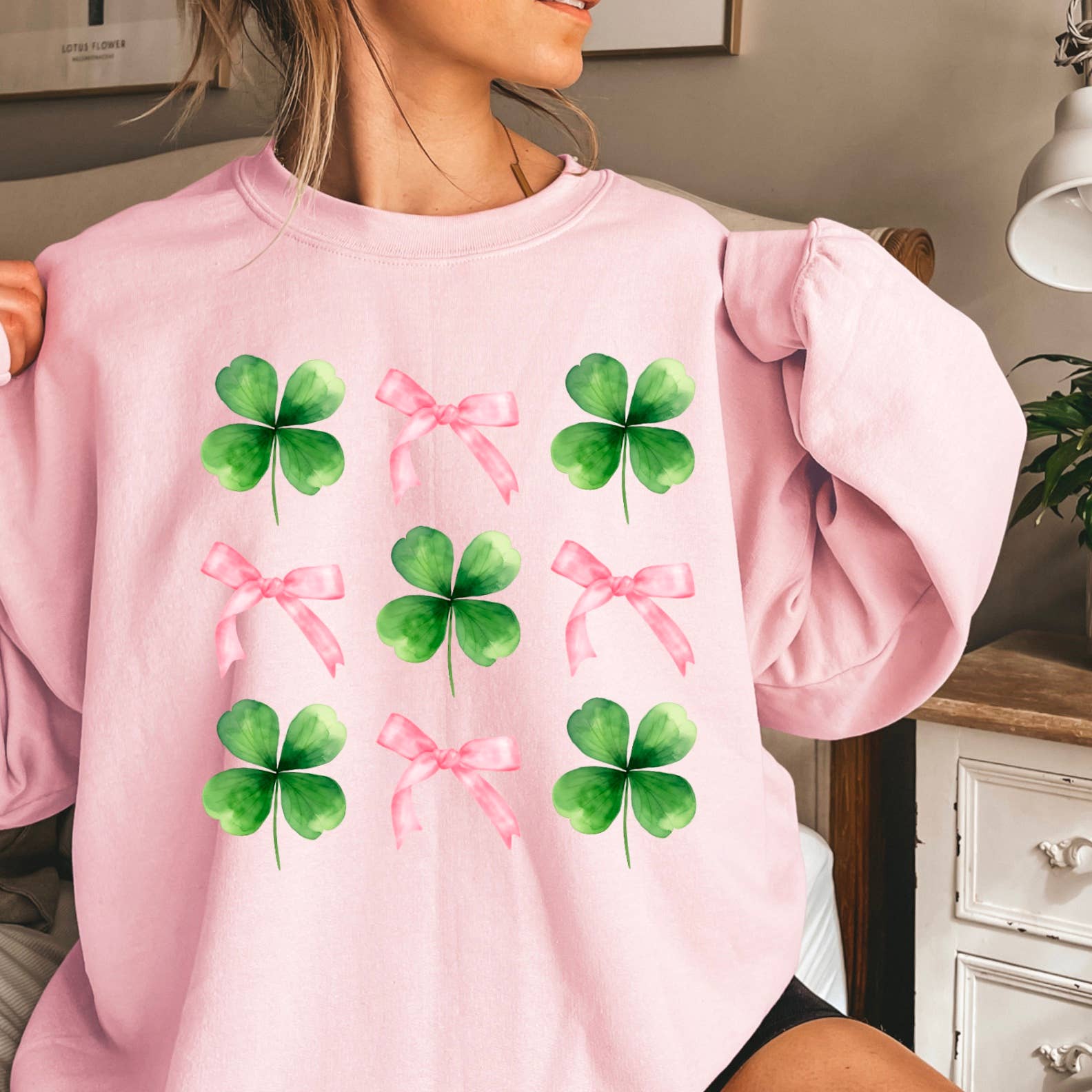 Coquette Clover St. Patricks Day Graphic Crewneck Sweatshirt T-Shirts, Hoodie | PodTeesHub.com