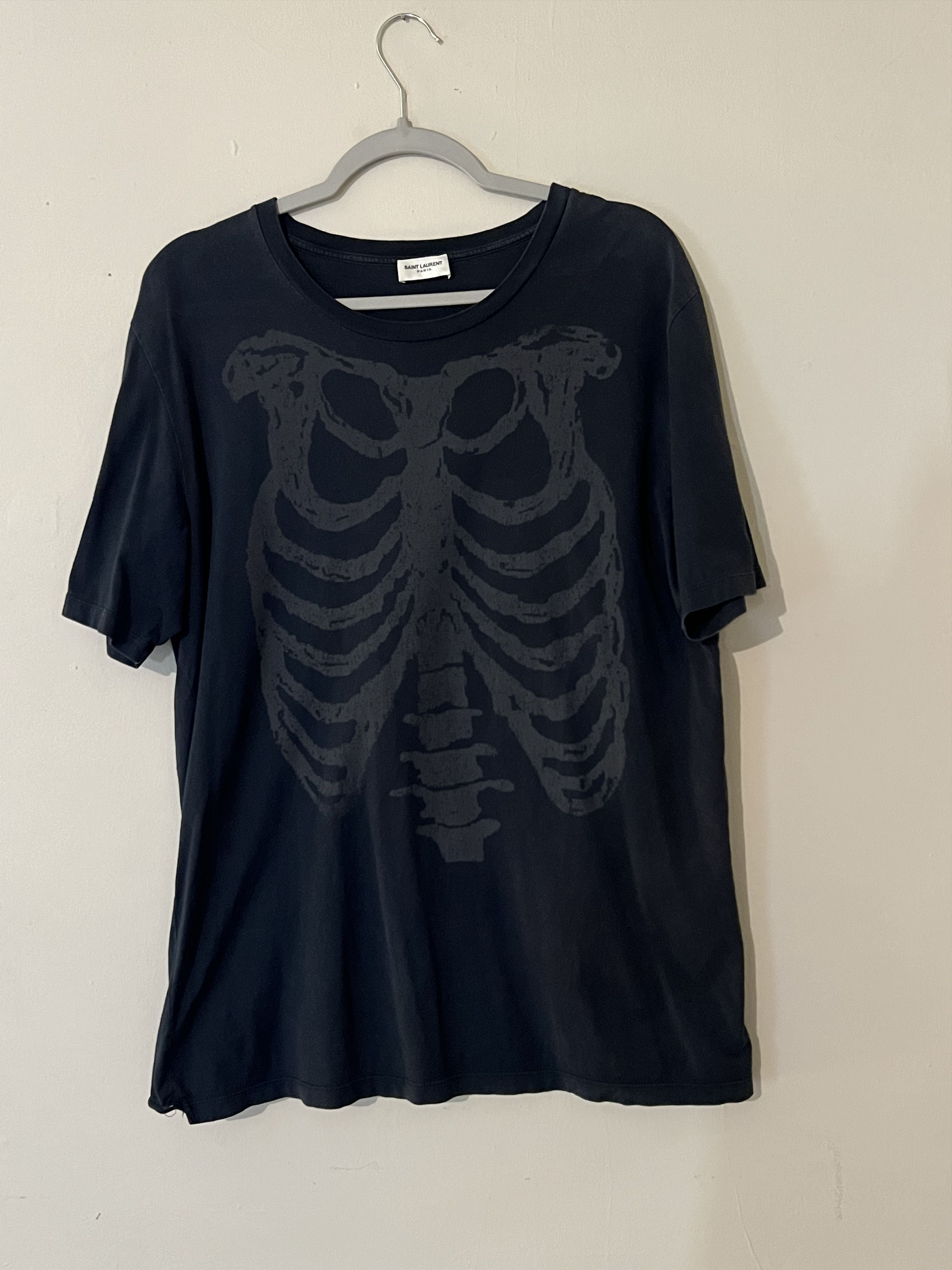 Laurent Paris Saint Laurent Faded Skeleton Rib Cage T Shirt Hoodie, Sweatshirt | PodTeesHub.com