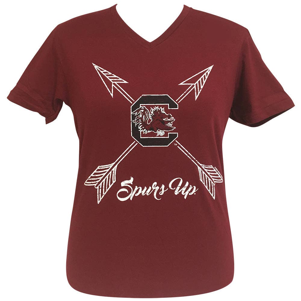 Arrows Spurs Up South Carolina Cardinal Short Sleeve V-Neck Tee Hoodie, Sweatshirt | PodTeesHub.com