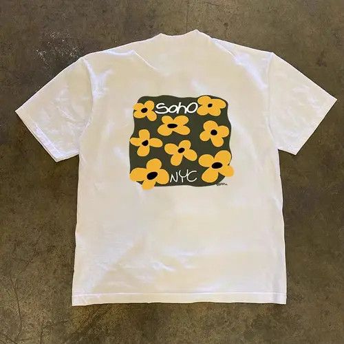 Floral Print White Loose Retro T-Shirts, Hoodie, Sweatshirt