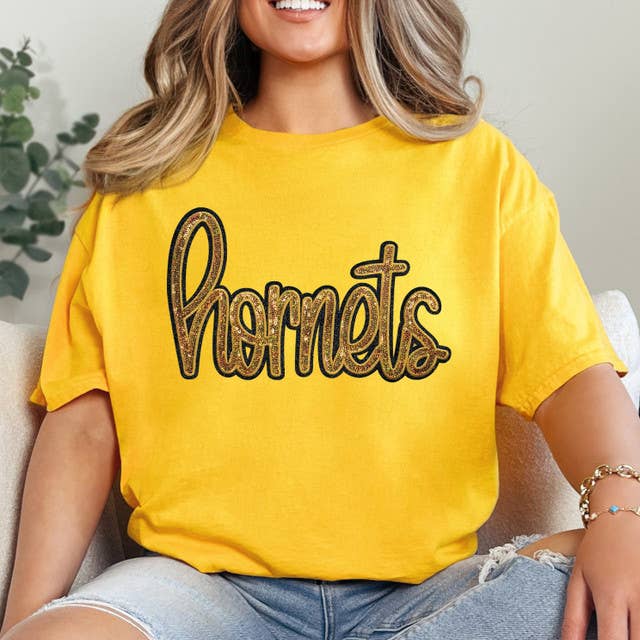 Hornets Gold Sequin Patch Gold Everyday Tee Hoodie, Sweatshirt | PodTeesHub.com