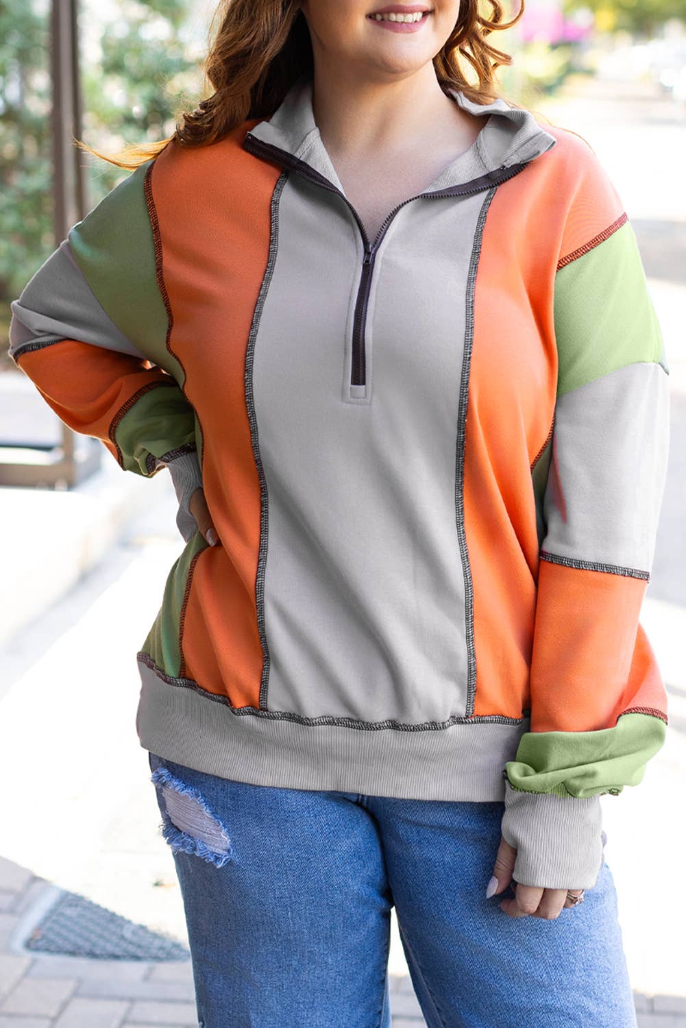 Color Block Half Zipper Long Sleeve Sweatshirt (S-3XL) T-Shirts, Hoodie | PodTeesHub.com