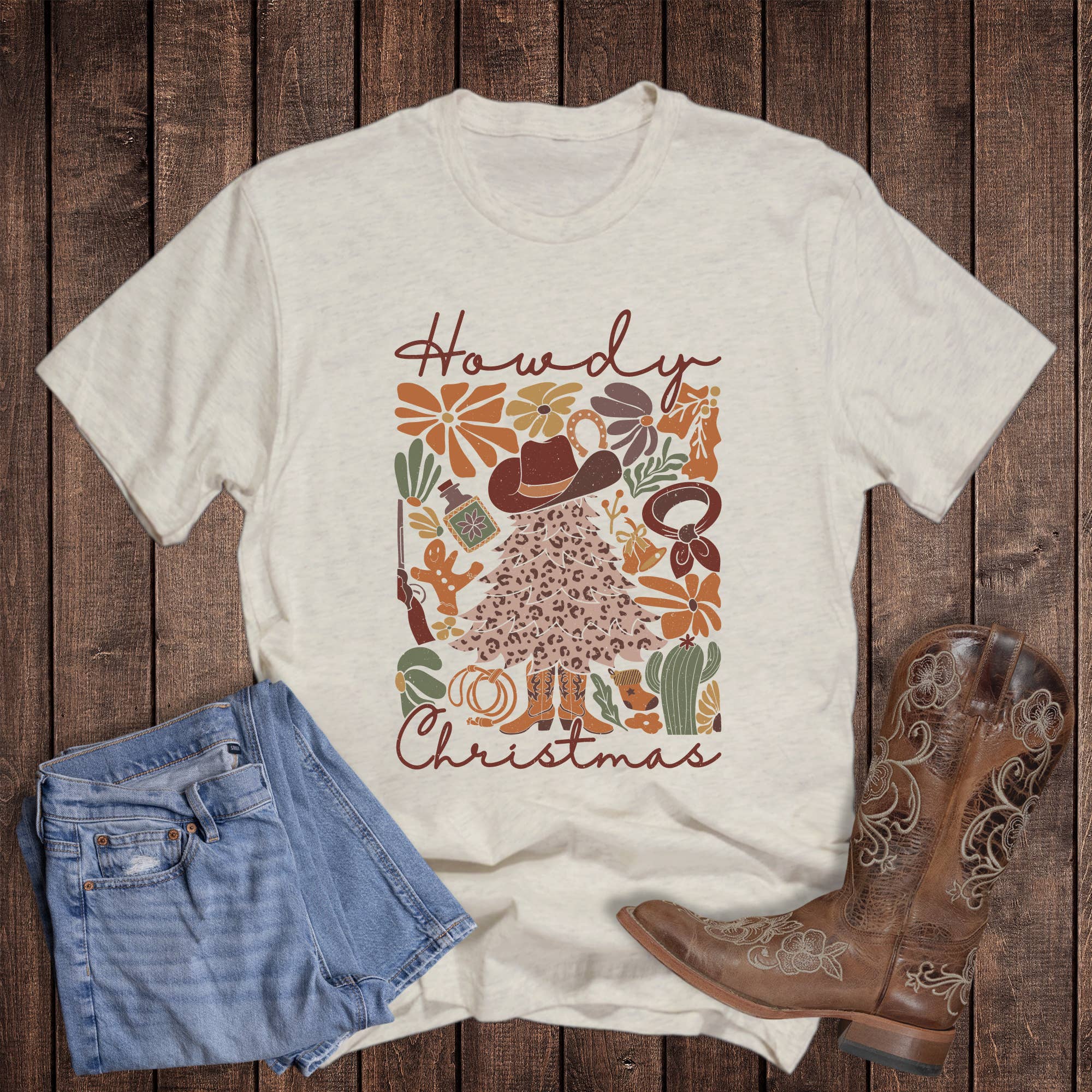 Christmas Western Howdy Collage Graphic Tee Hoodie, Sweatshirt | PodTeesHub.com