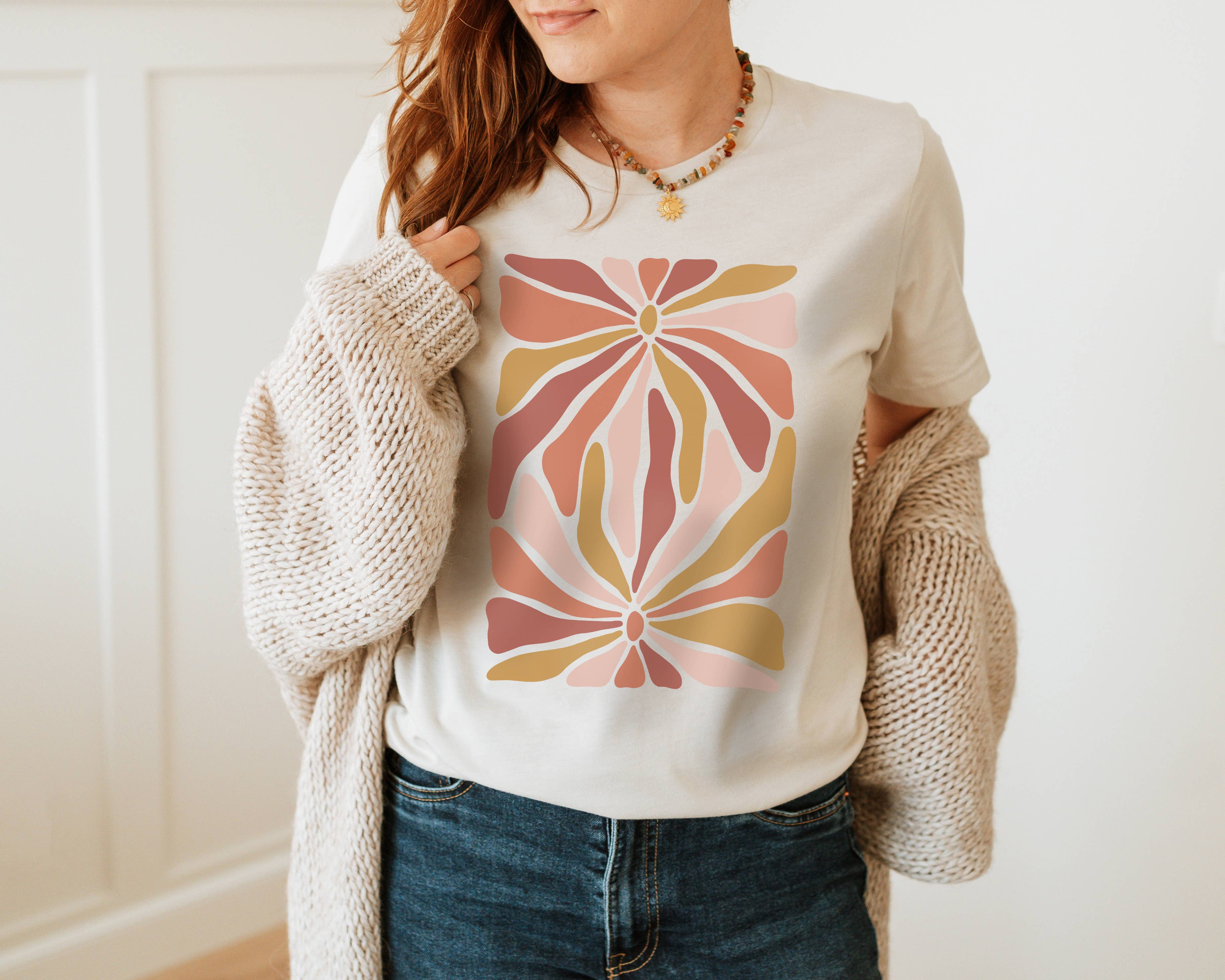 Groovy Peach Flower Pattern Tee | Floral | Sizes XS-2XL Hoodie, Sweatshirt | PodTeesHub.com