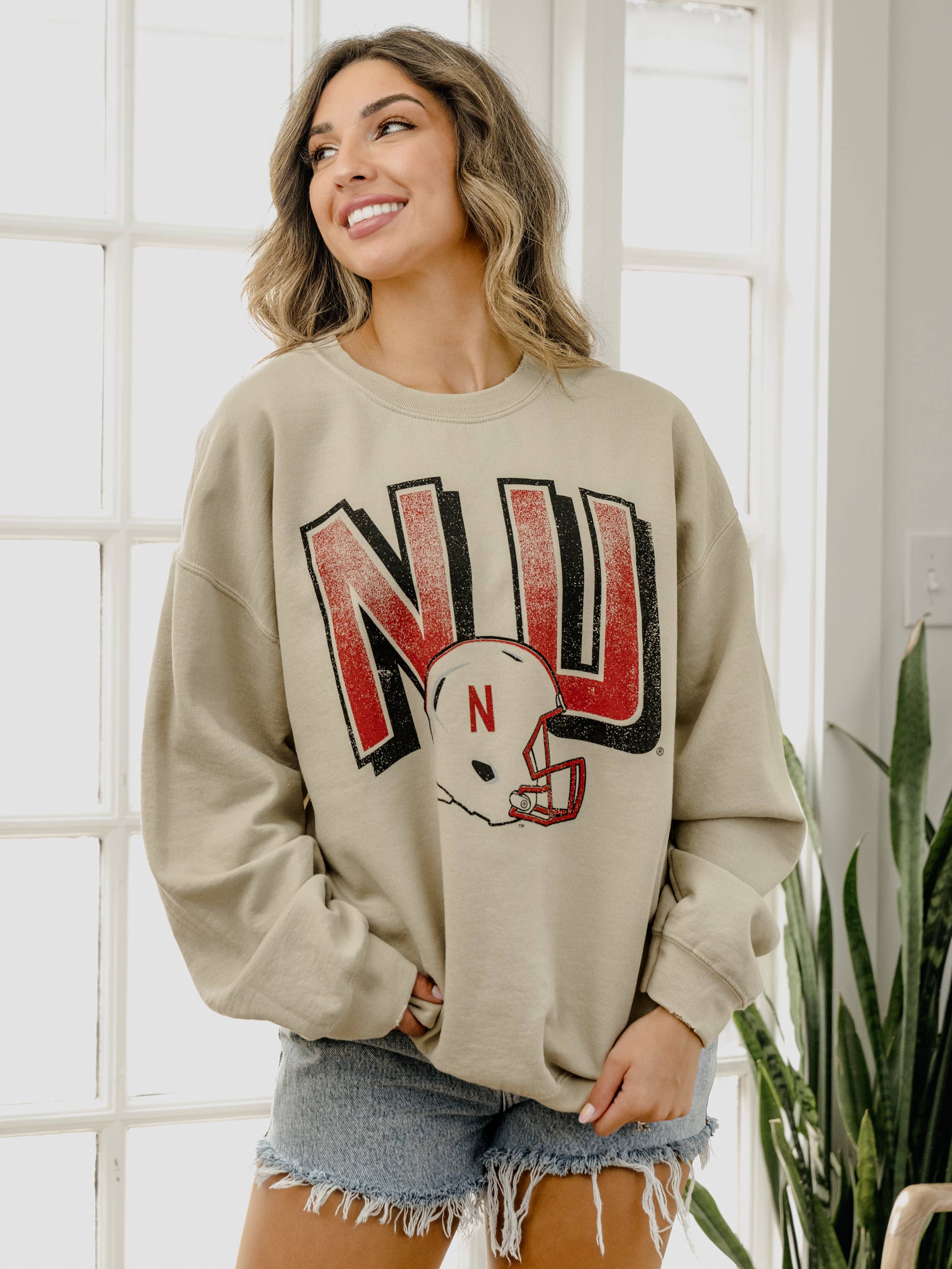 Nebraska Huskers Helmet Fade Sand Thrifted Sweatshirt T-Shirts, Hoodie | PodTeesHub.com