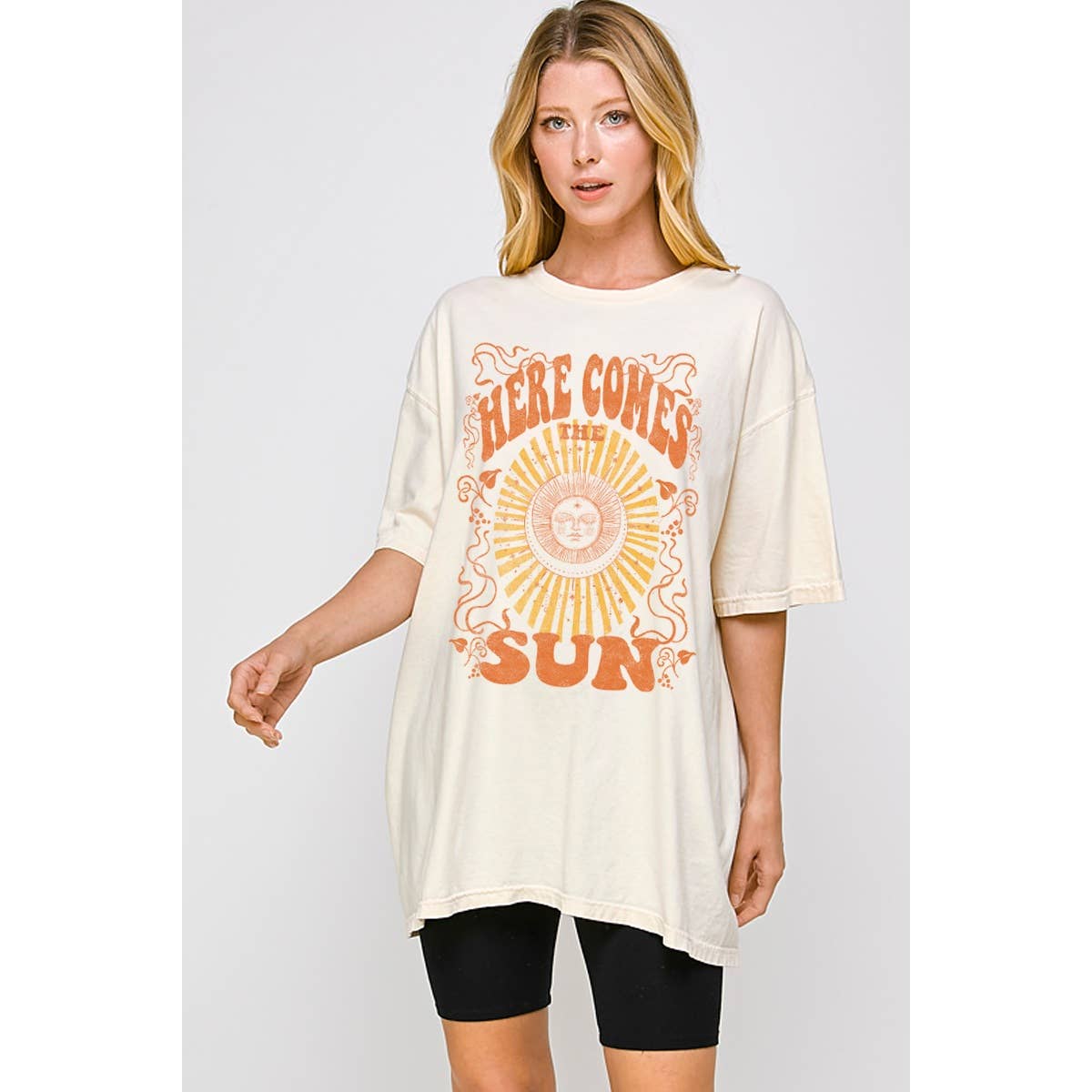 Here Comes the Sun Oversized Tee Hoodie, Sweatshirt | PodTeesHub.com