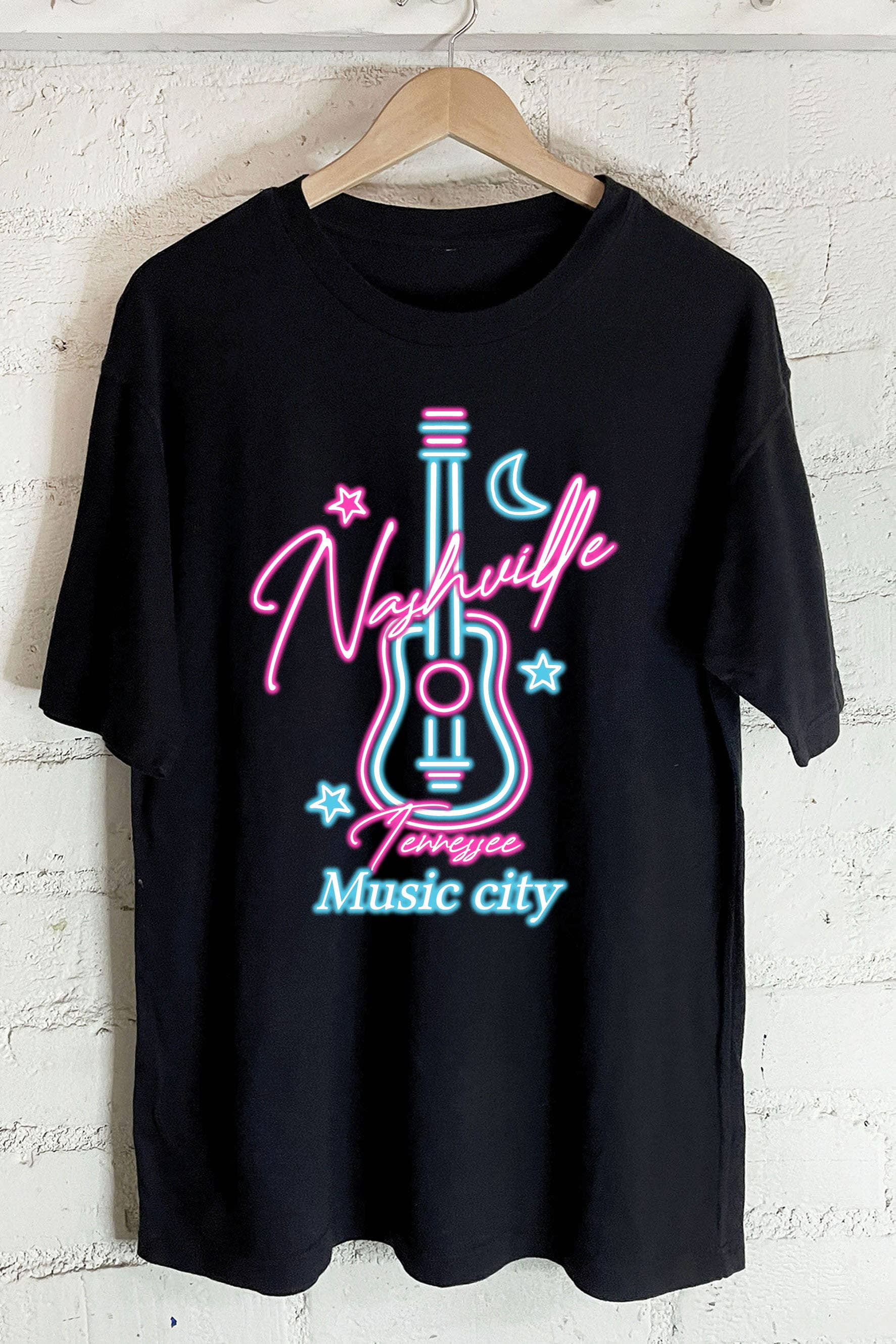 Neon Nashville Music City-Oversized Tee Hoodie, Sweatshirt | PodTeesHub.com