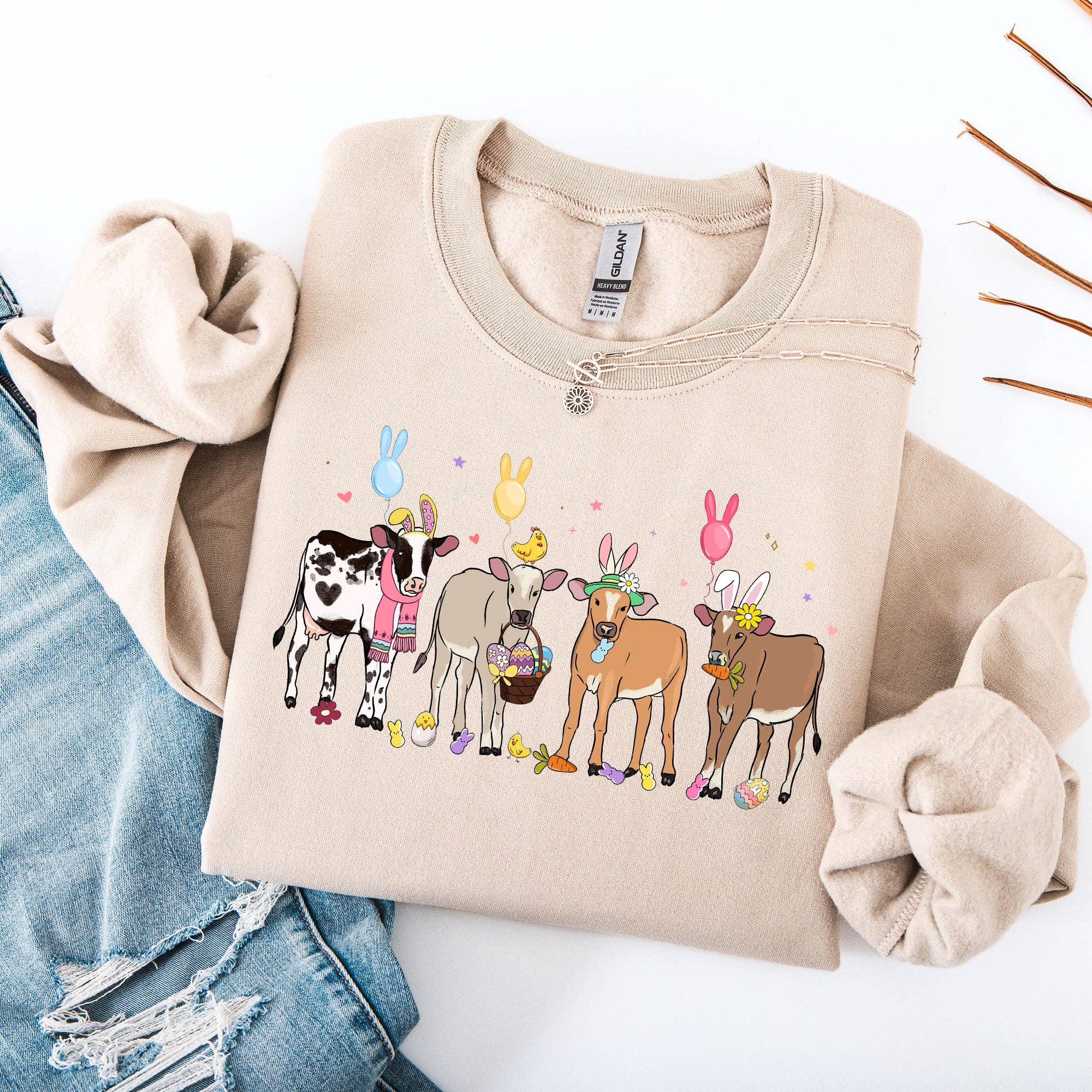 Cute Cows, Easter, Bunny, Jesus, Rabbit, Holiday Sweatshirt T-Shirts, Hoodie | PodTeesHub.com