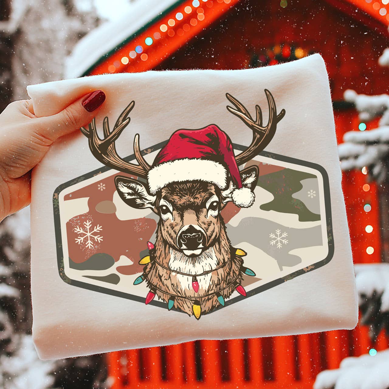 Camo Christmas Deer Tee Hoodie, Sweatshirt | PodTeesHub.com