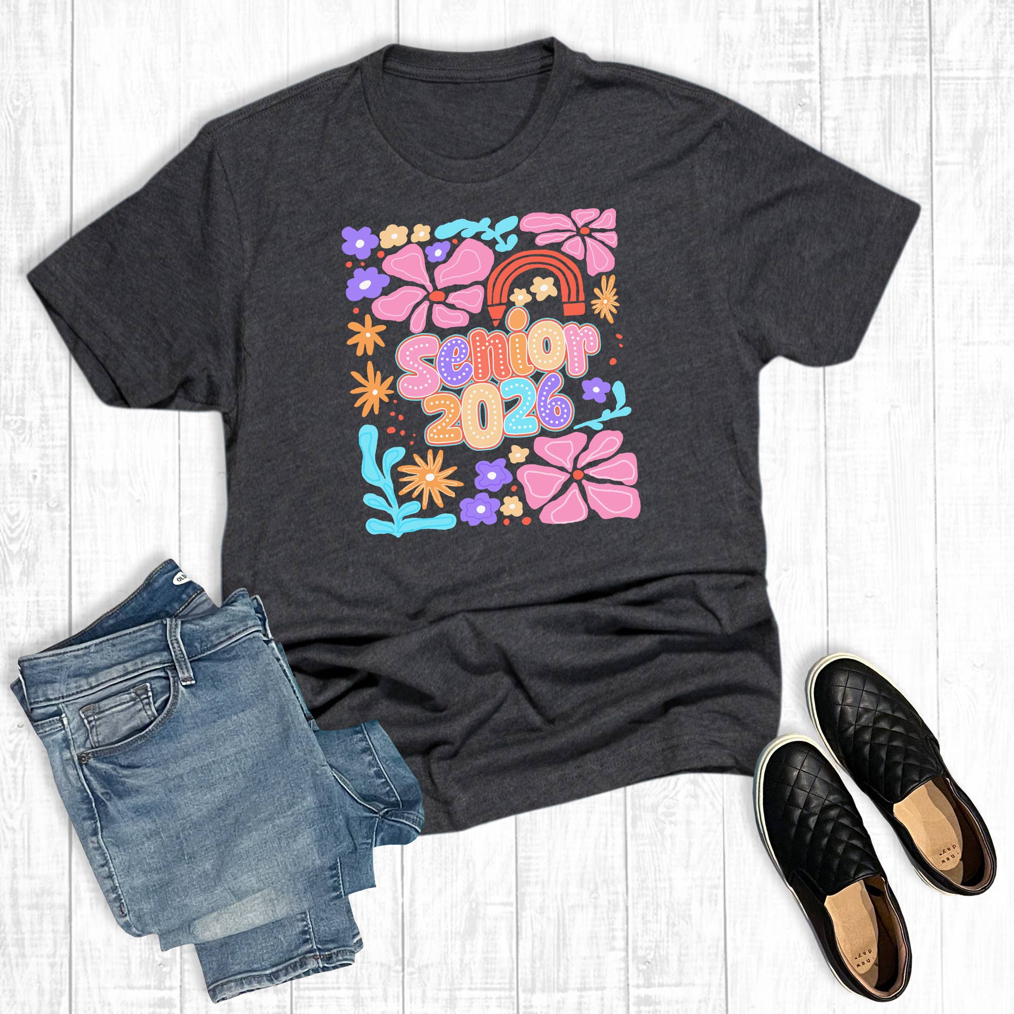 Retro Boho Floral Senior 2026 Graphic Tee Hoodie, Sweatshirt | PodTeesHub.com