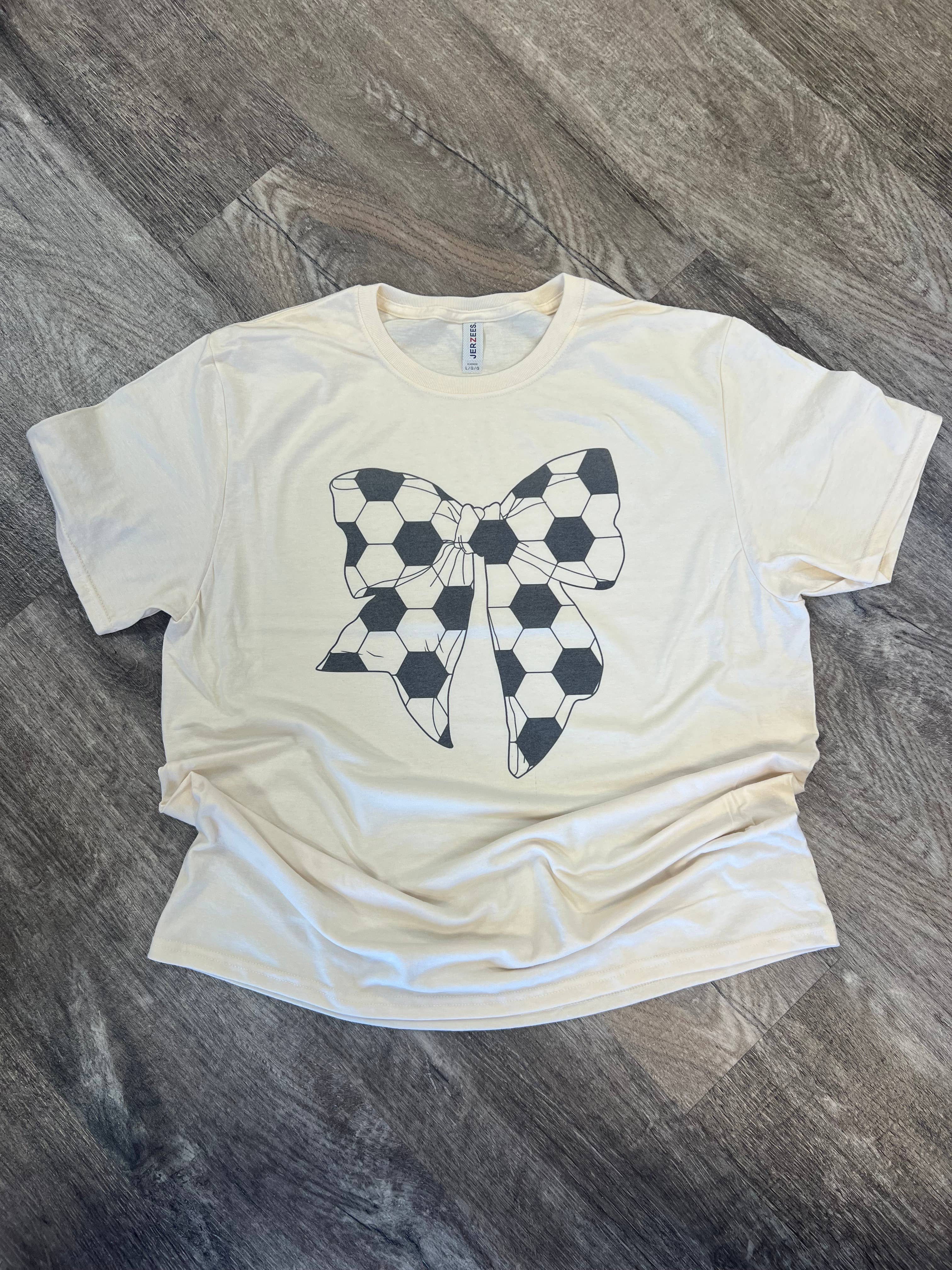 Soccer Ball Bow On Cream Tee Hoodie, Sweatshirt | PodTeesHub.com