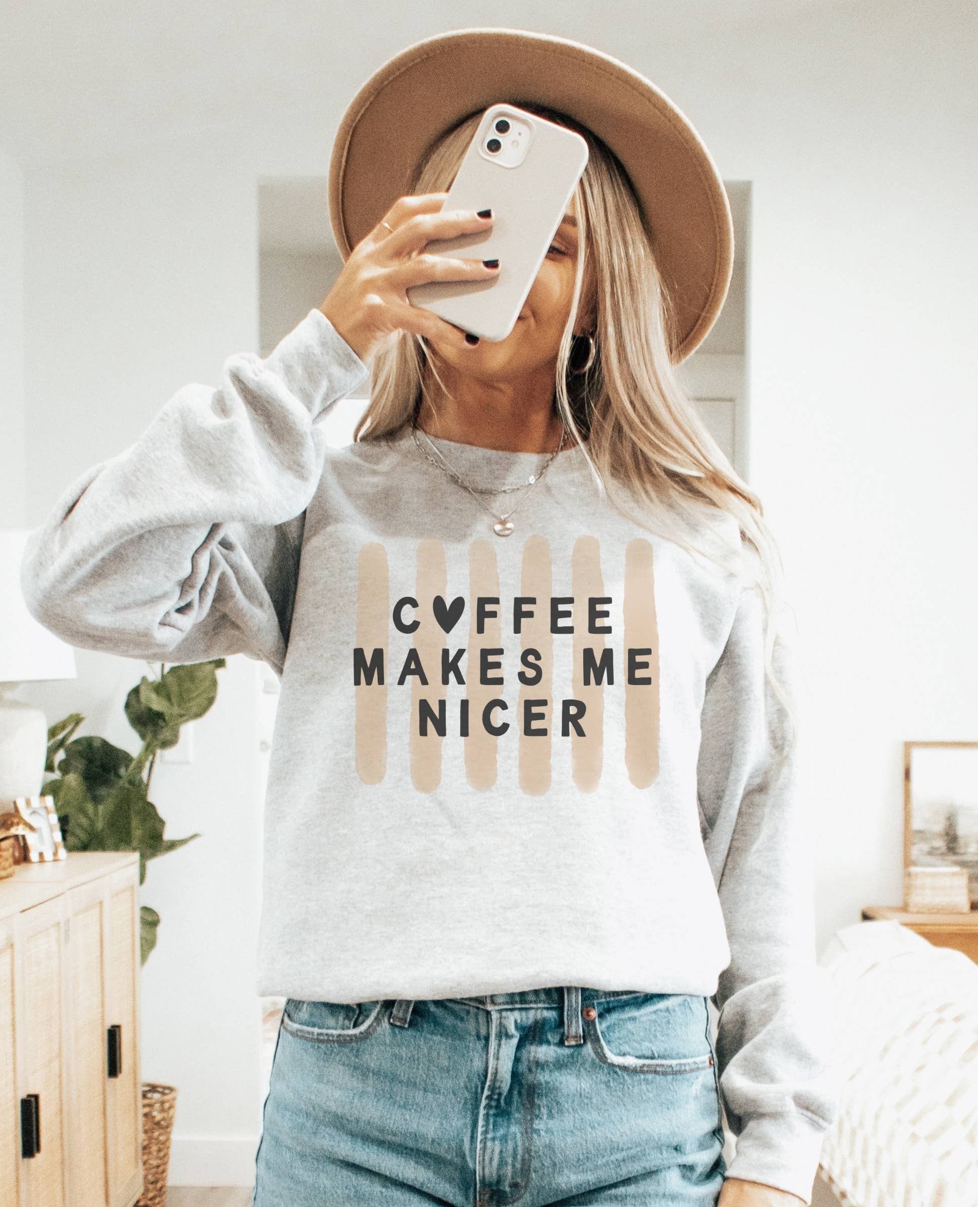 Coffee Makes Me Nicer Crew Neck Sweatshirt T-Shirts, Hoodie | PodTeesHub.com