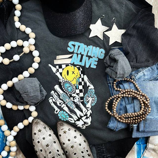Staying Alive Pigment Dyed Tee Hoodie, Sweatshirt | PodTeesHub.com