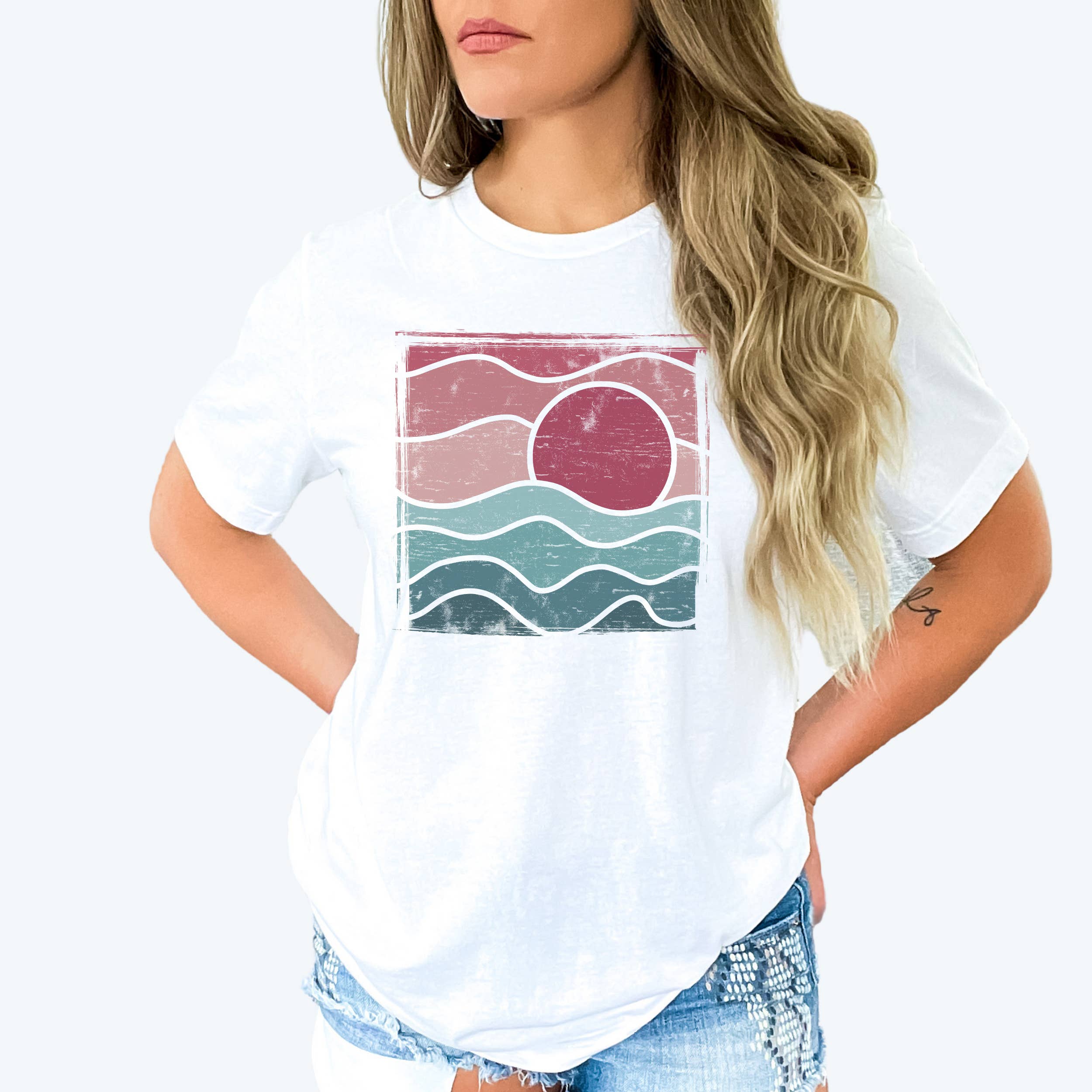 Wavy Sunset Tee | Summer | Sizes XS-2XL Hoodie, Sweatshirt | PodTeesHub.com