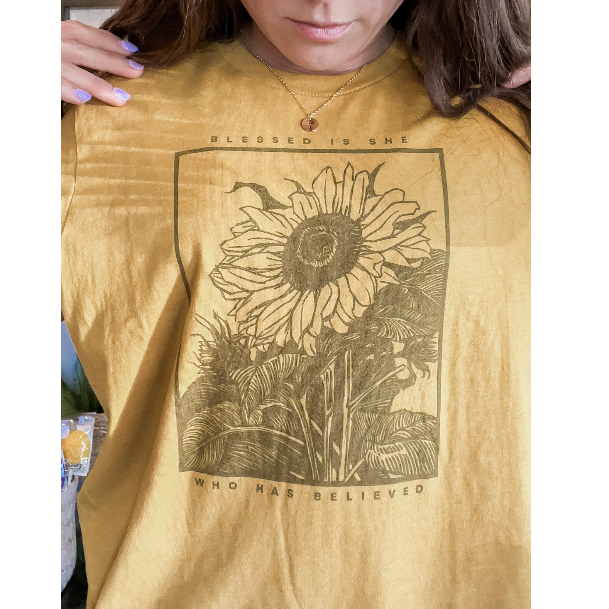 Blessed Is She Christian Sunflower Bible Verse Faith T Shirt Hoodie, Sweatshirt | PodTeesHub.com