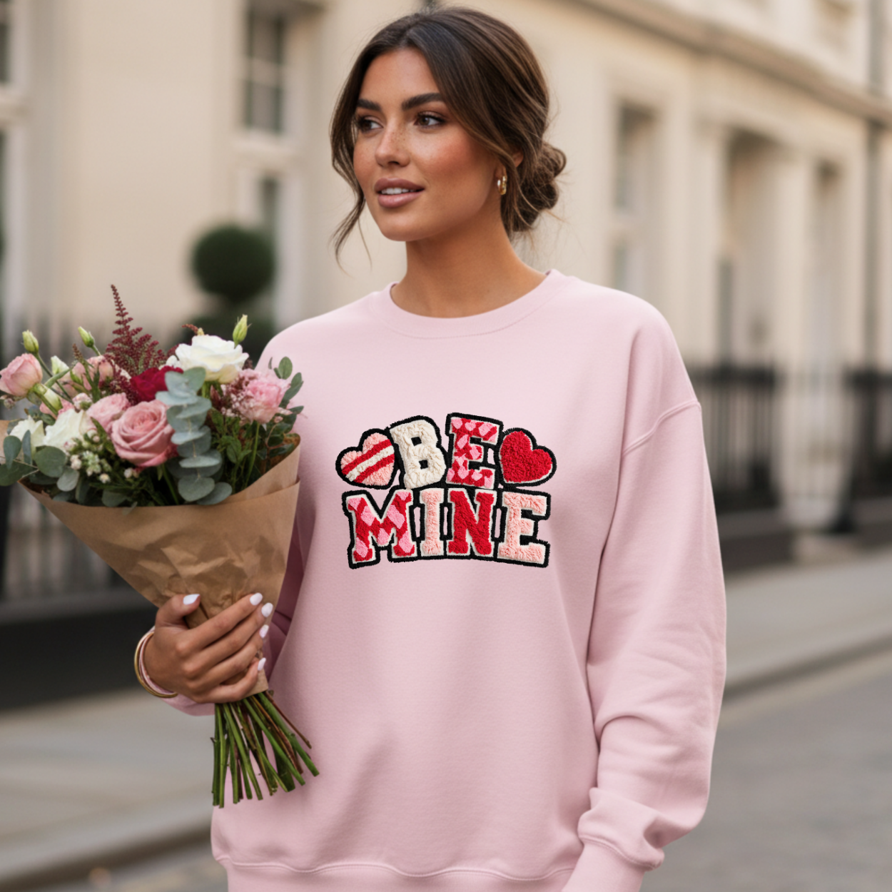 Be Mine Faux Patch | Unisex Crewneck Sweatshirt [Gildan] T-Shirts, Hoodie | PodTeesHub.com