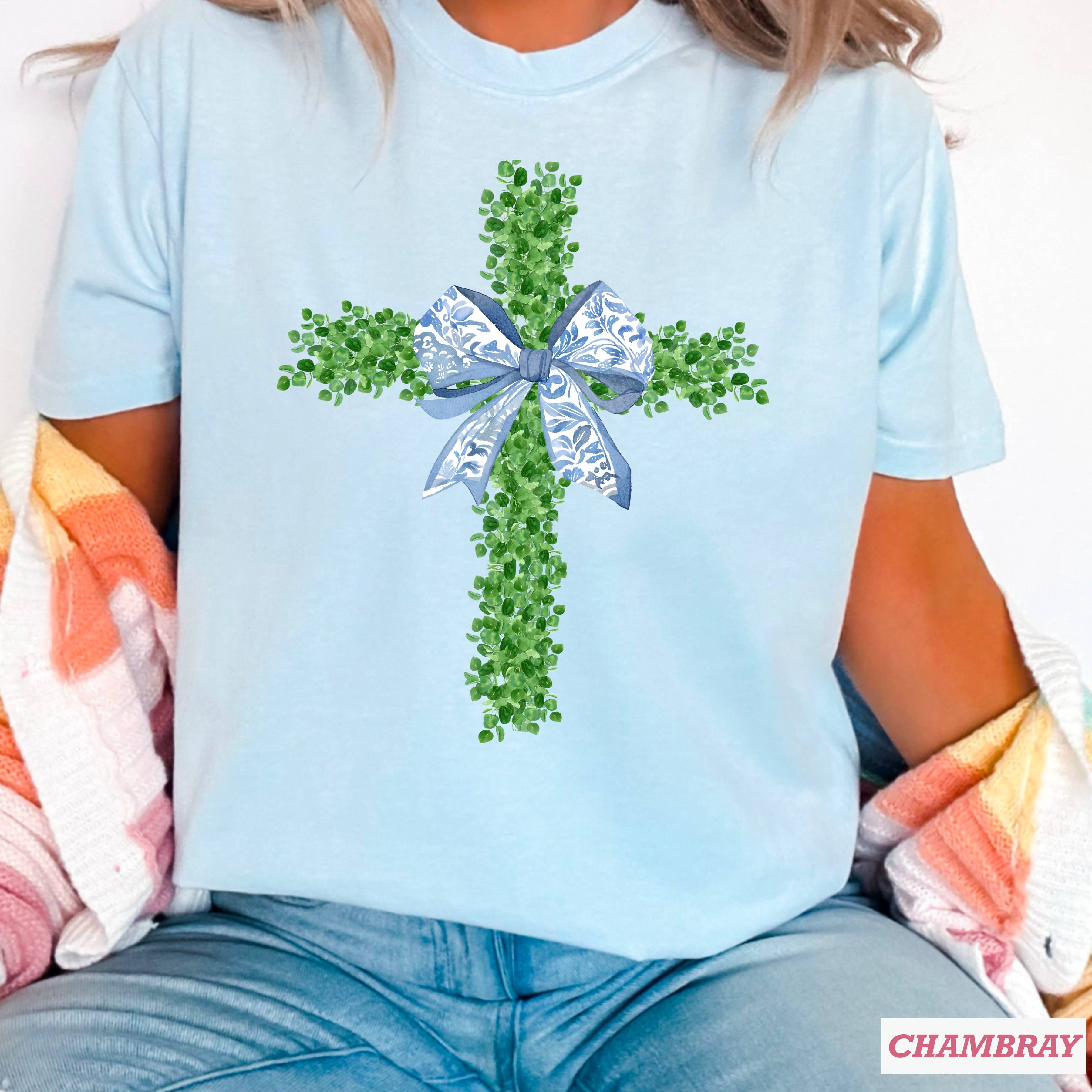 Easter Graphic Tee | Boxwood Cross Coquette | Comfort Colors Hoodie, Sweatshirt | PodTeesHub.com