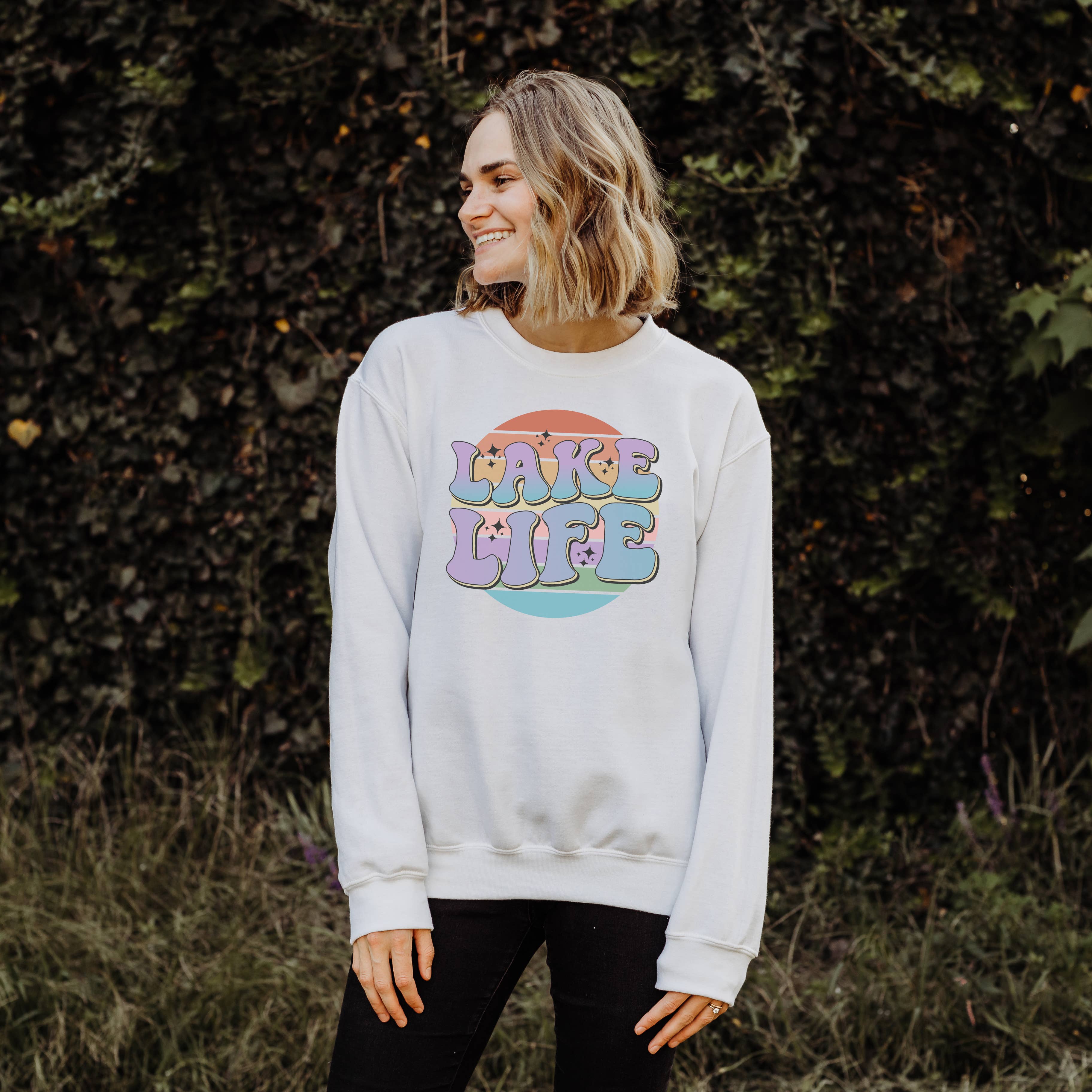 Lake Life | White Crew Neck Sweatshirt |Sizes S-2XL T-Shirts, Hoodie | PodTeesHub.com