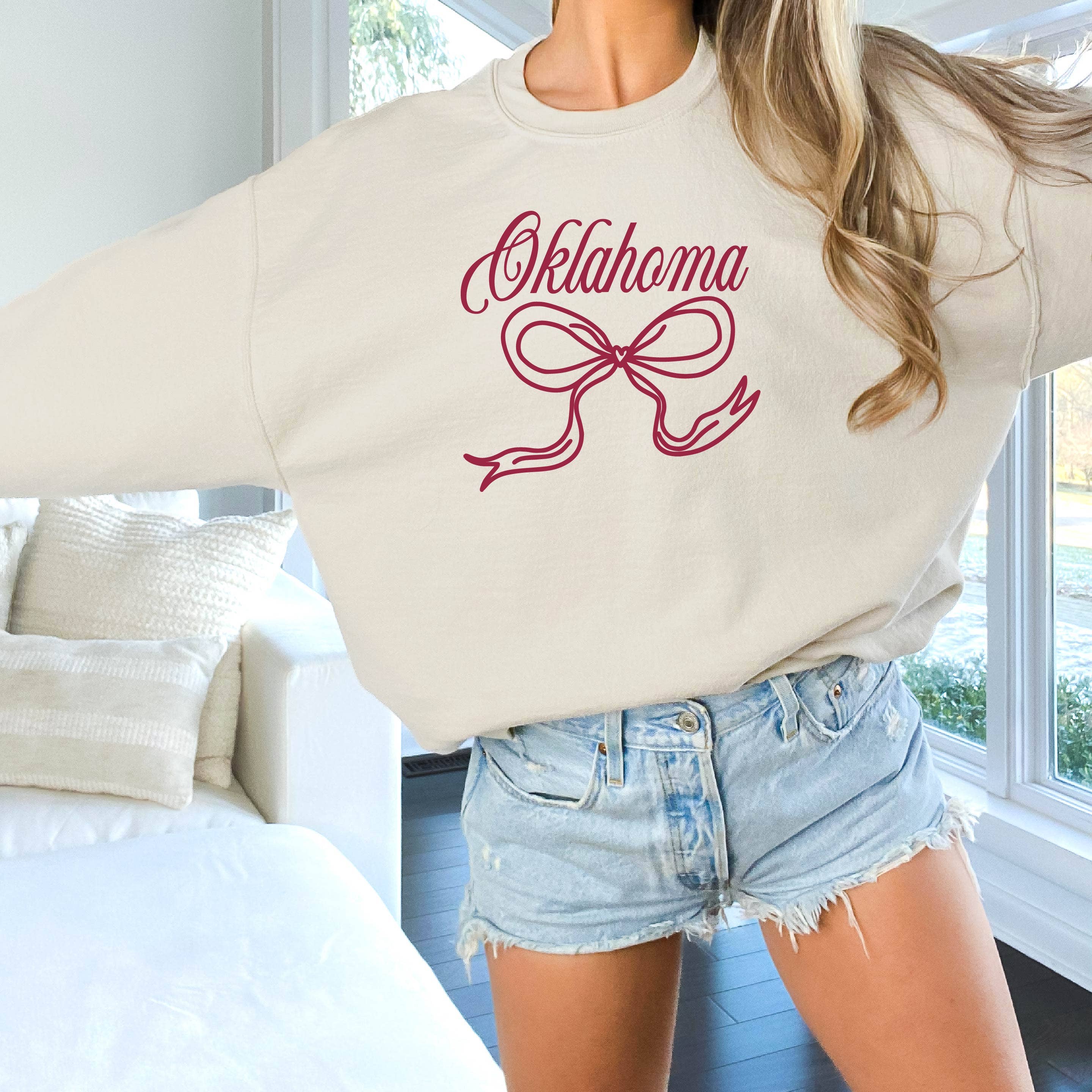 Bow Sweatshirt, Oklahoma  Sweatshirt, Coquette, Game Day T-Shirts, Hoodie | PodTeesHub.com