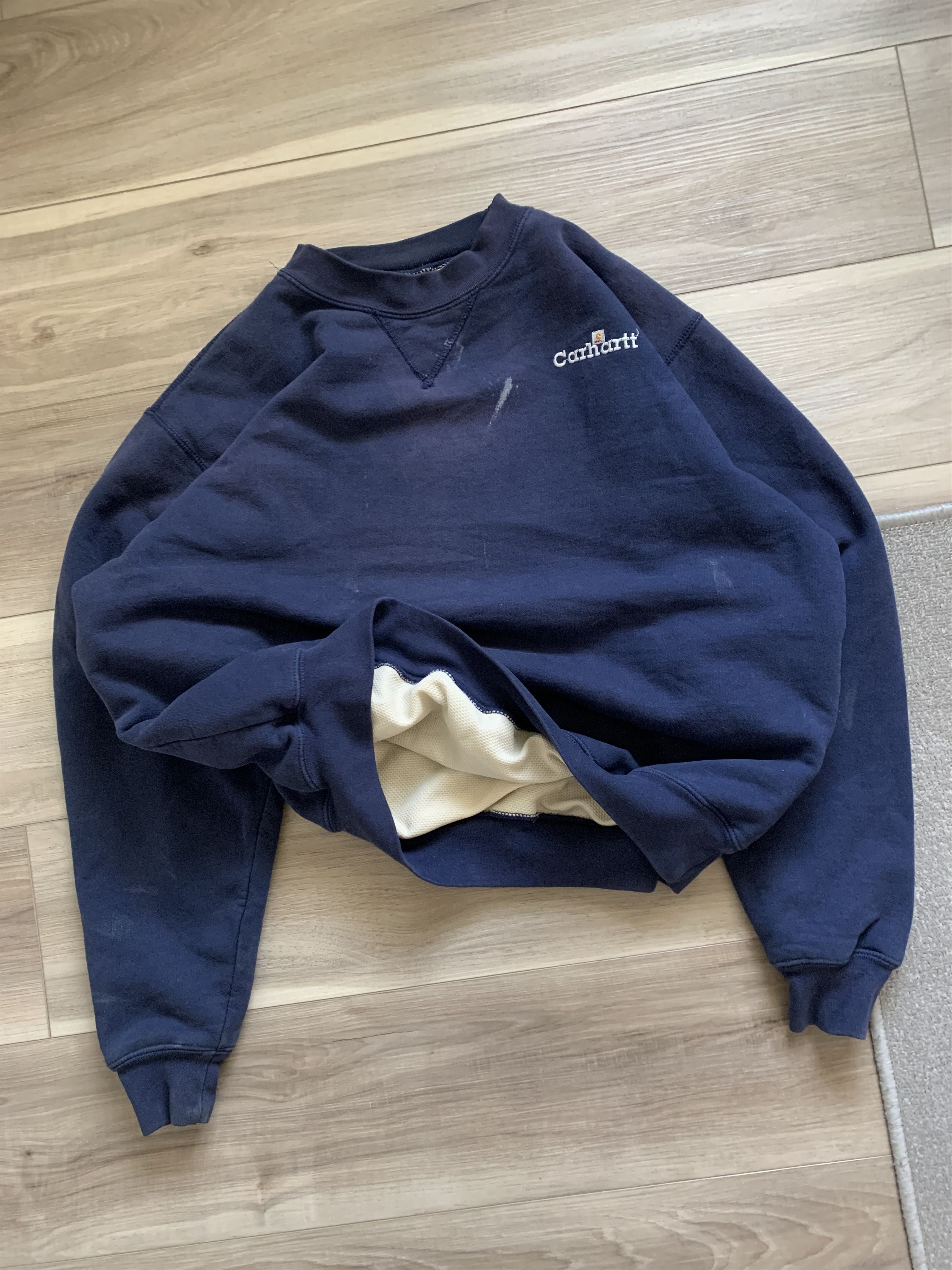 Vintage 1990s Carhartt Thermal Lined Navy Sweatshirt Boxy T-Shirts, Hoodie | PodTeesHub.com