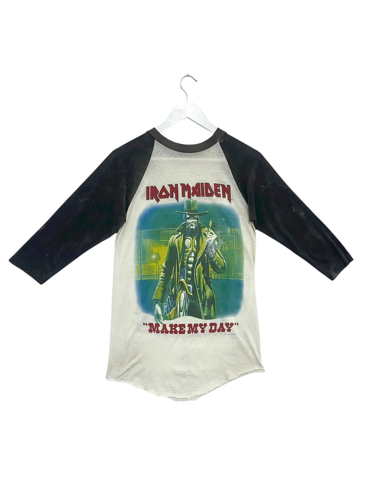Iron Maiden Vintage 80s Iron Maiden Make My Day Tshirt Hoodie, Sweatshirt | PodTeesHub.com