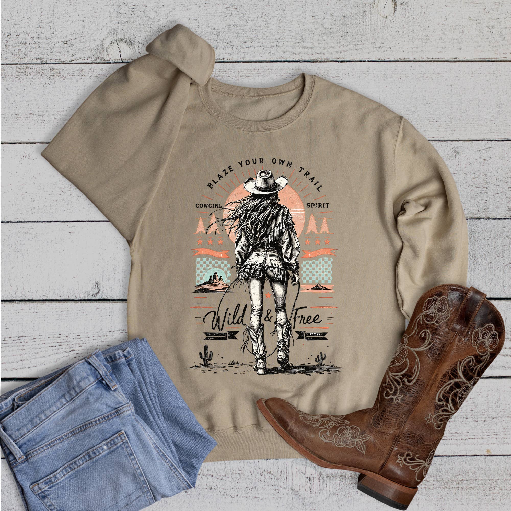 Western Cowgirl Wild and Free Sweatshirt T-Shirts, Hoodie | PodTeesHub.com