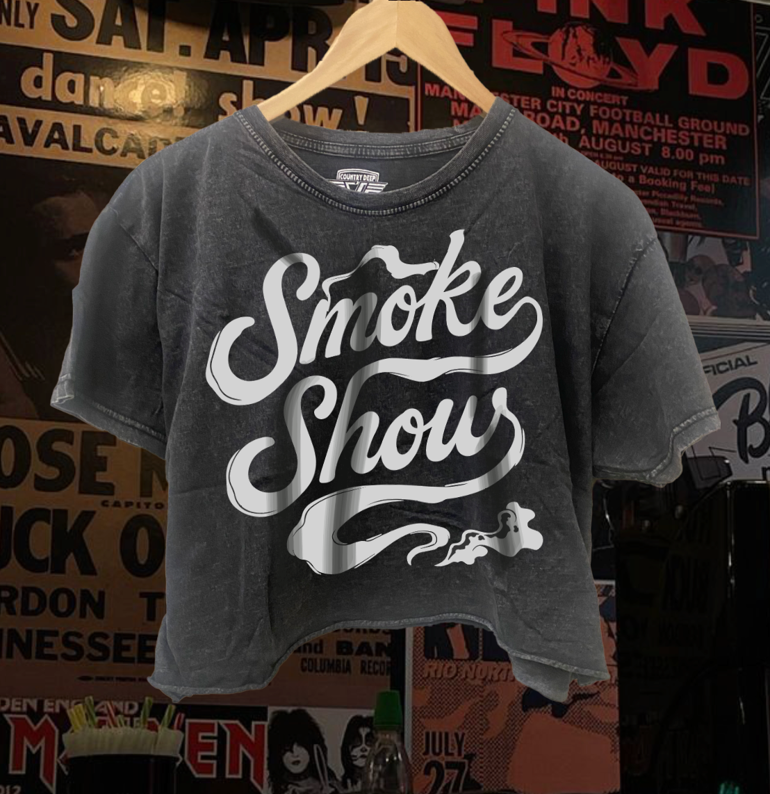 Smoke Show 90's Cropped Acid Wash T-Shirt Hoodie, Sweatshirt | PodTeesHub.com