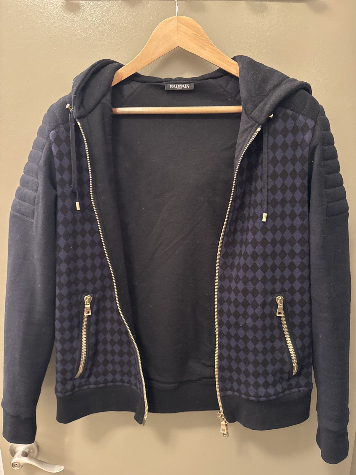Balmain Checker Hoodie With Gold Detail T-Shirts, Sweatshirt | PodTeesHub.com