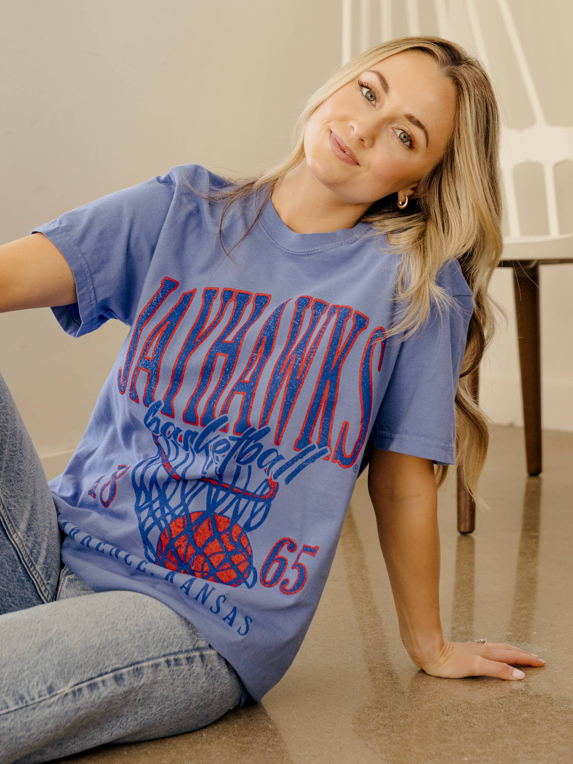 Ku Kansas Jayhawks Big Basketball Blue Comfort Colors Tee Hoodie, Sweatshirt | PodTeesHub.com