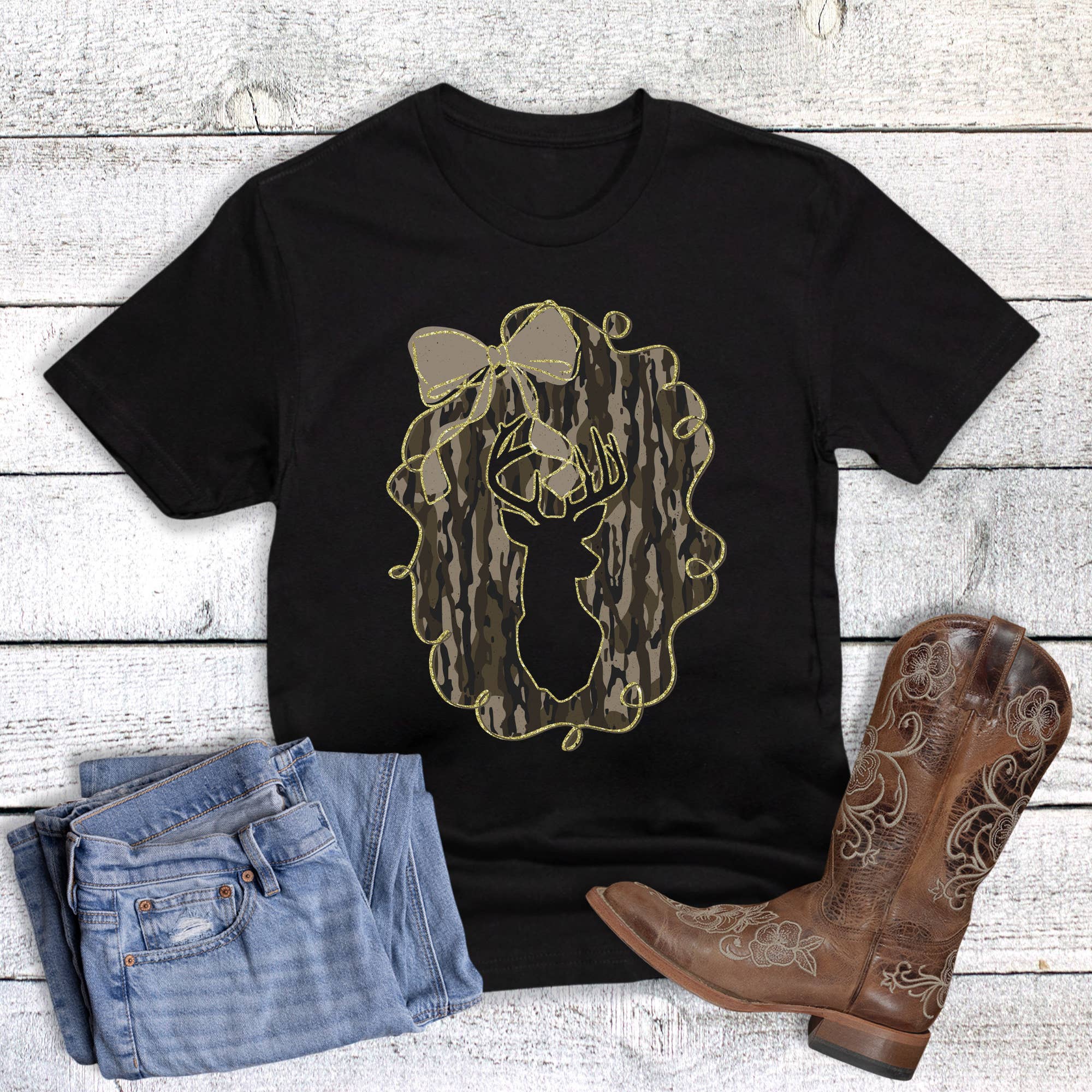 Hunting Deer Camo Frame Graphic Tee Hoodie, Sweatshirt | PodTeesHub.com