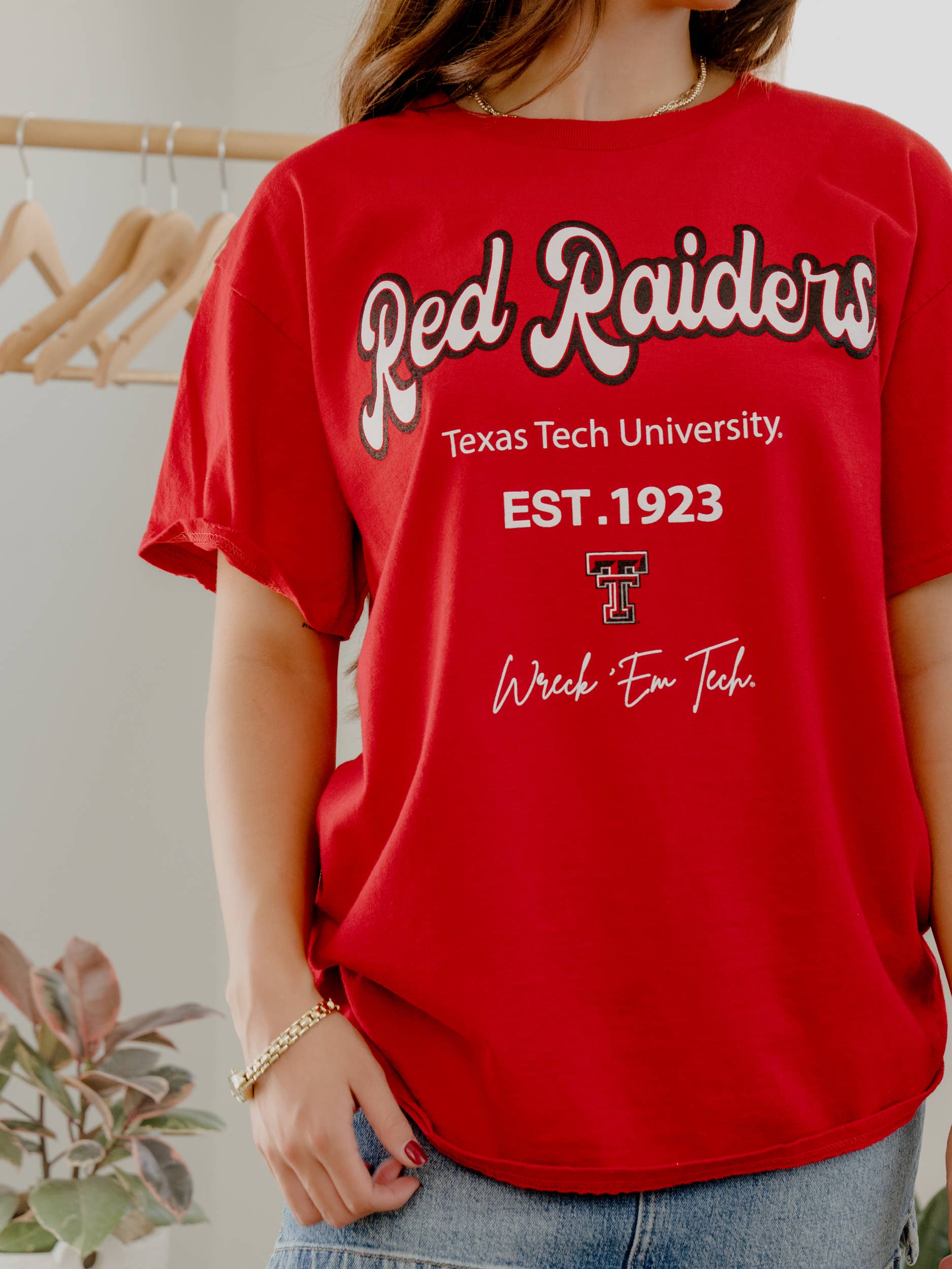 Texas Tech Red Raiders Letterman Red Thrifted Tee Hoodie, Sweatshirt | PodTeesHub.com