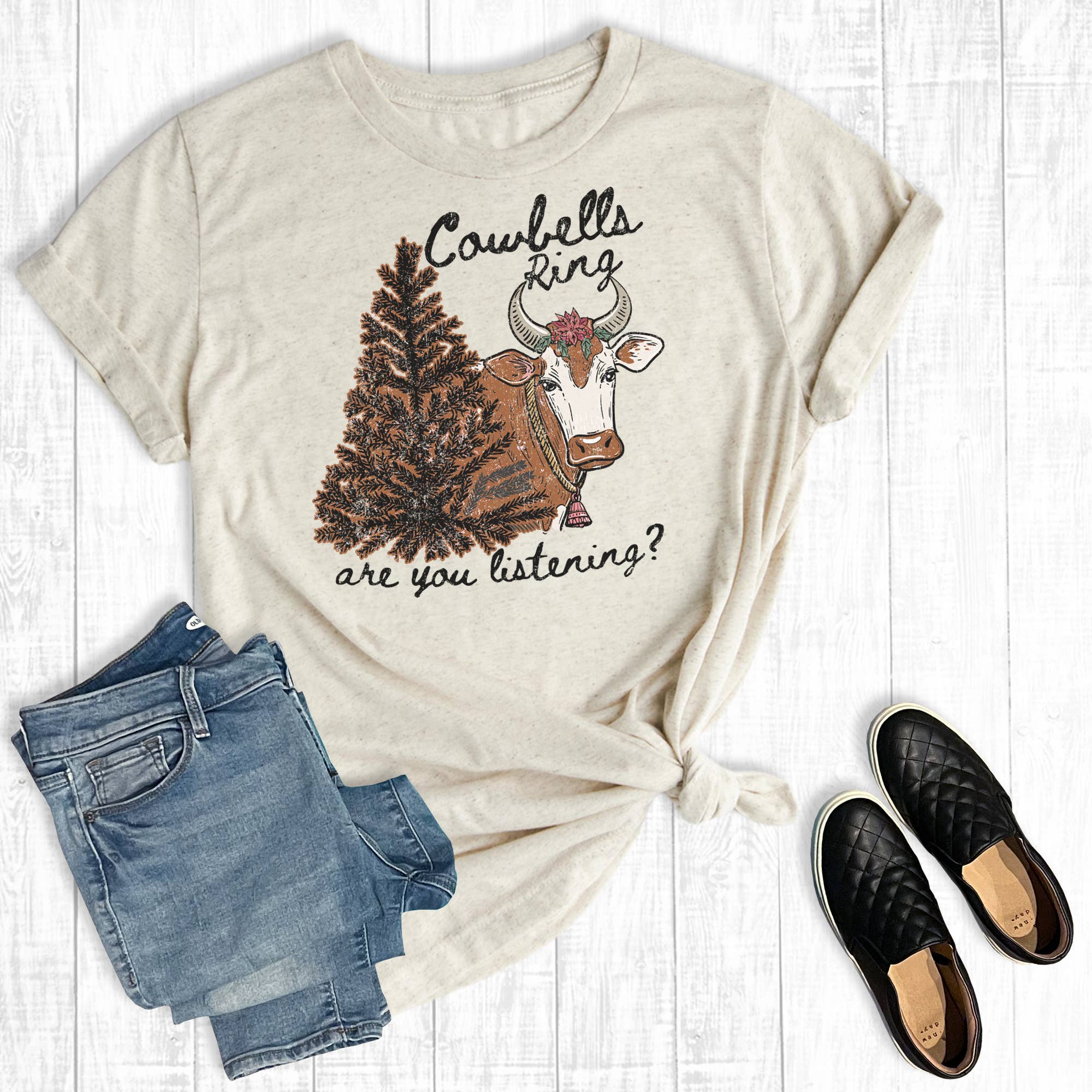 Christmas Cowbells Ring Are You Listening Graphic Tee Hoodie, Sweatshirt | PodTeesHub.com