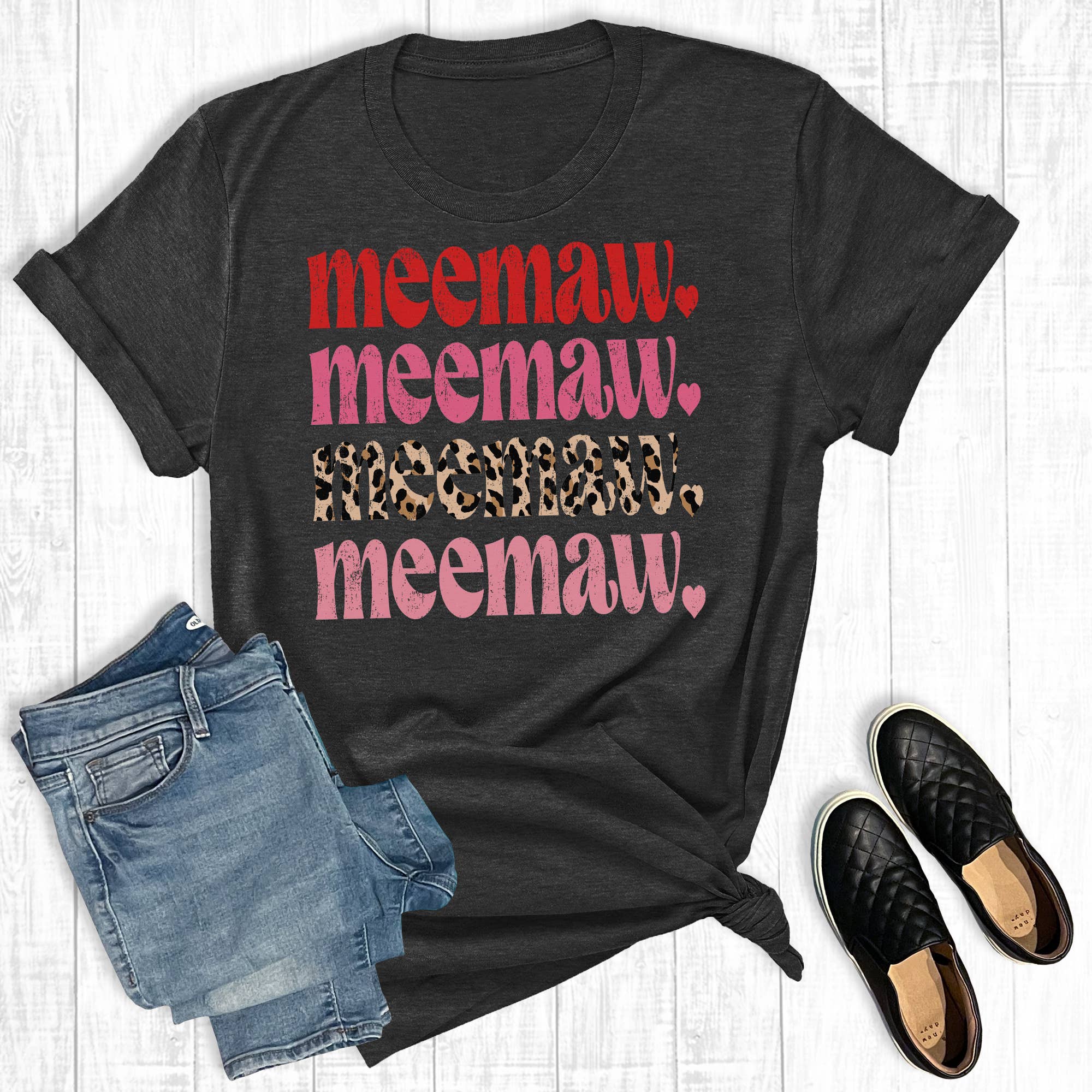 Leopard Meemaw Stacked Valentine Graphic Tee Hoodie, Sweatshirt | PodTeesHub.com