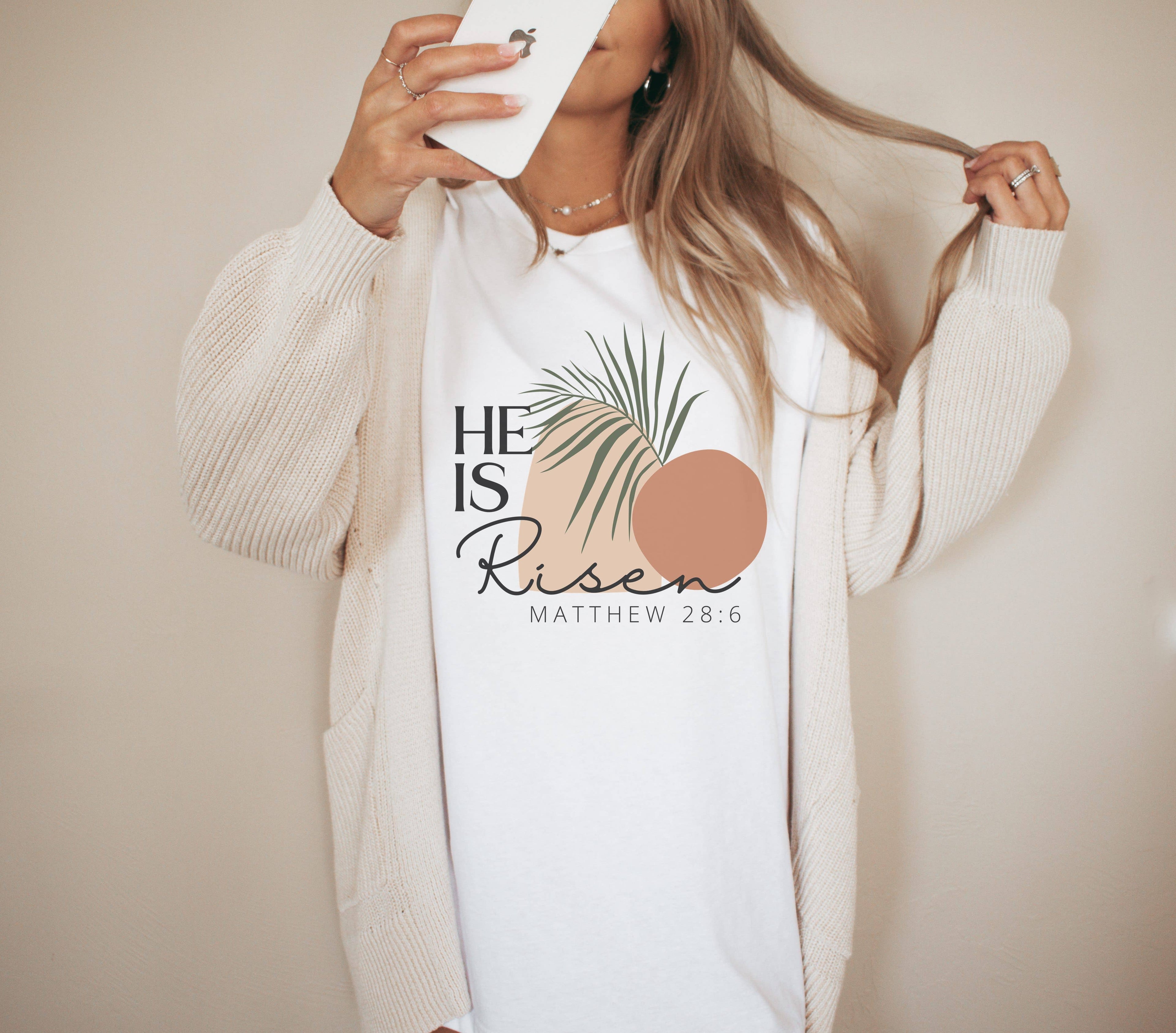 Boho He Is Risen Easter Graphic Tee | Women's Tees Hoodie, Sweatshirt | PodTeesHub.com