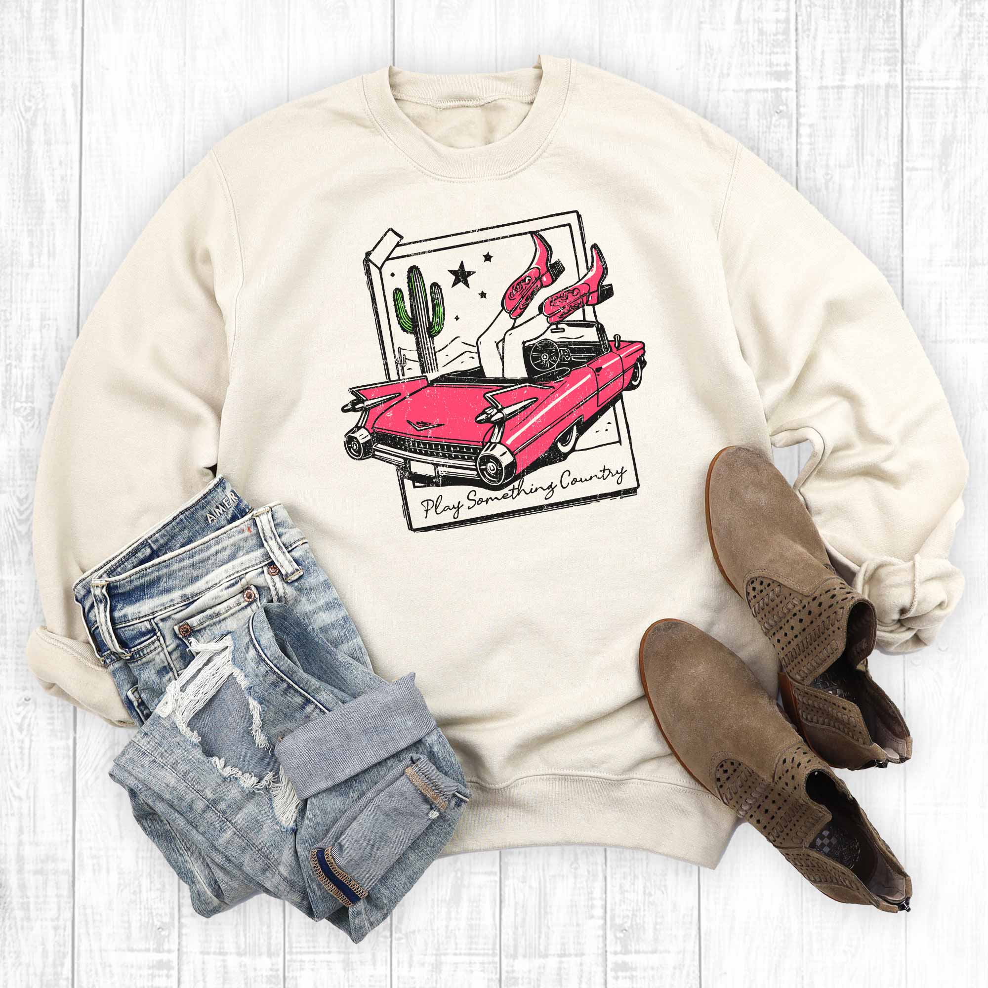 Western Cowgirl Play Something Country Graphic Sweatshirt T-Shirts, Hoodie | PodTeesHub.com