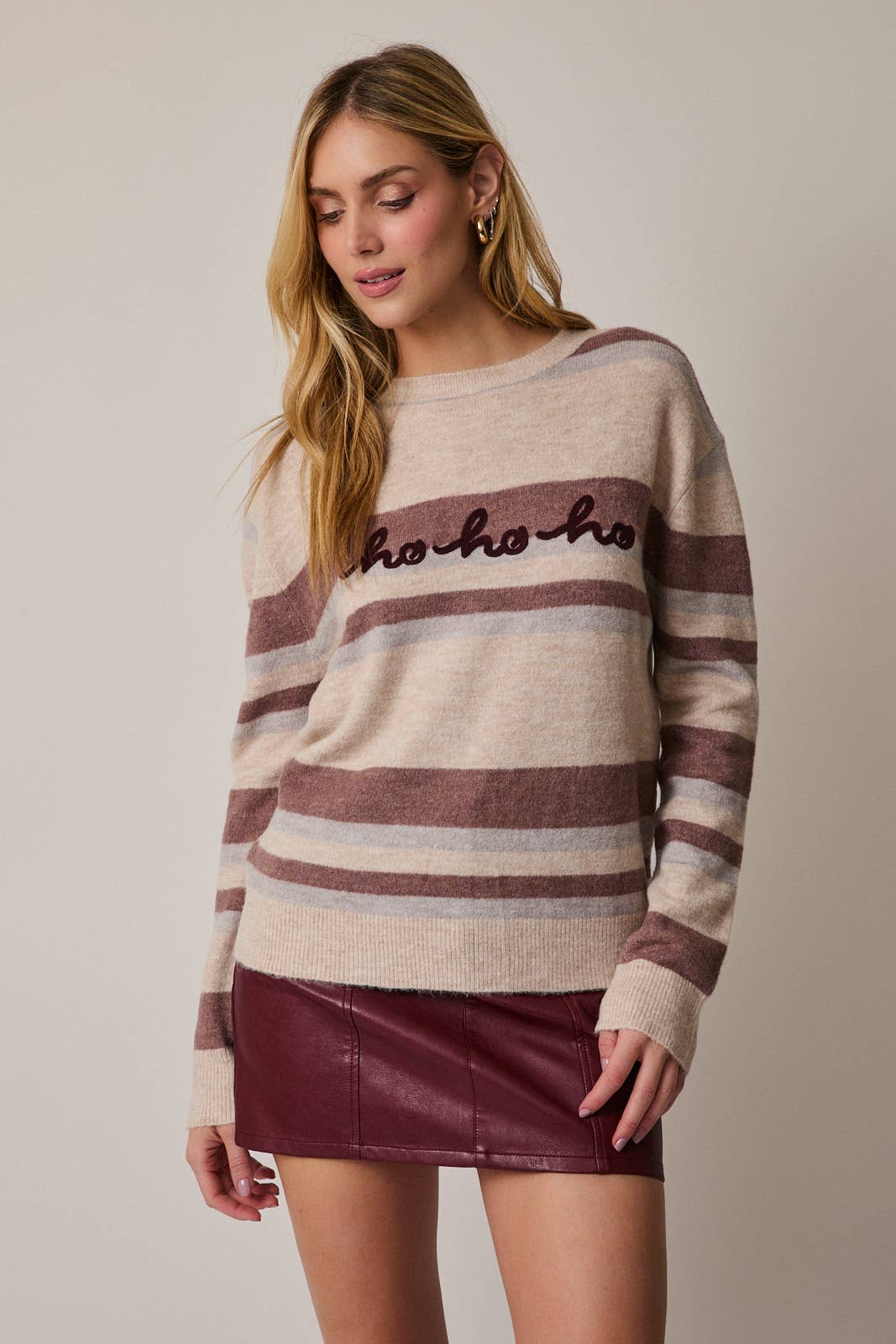 Crew Neck Long Sleeve "Hohoho" Stripe Sweater T-Shirts, Hoodie, Sweatshirt | PodTeesHub.com