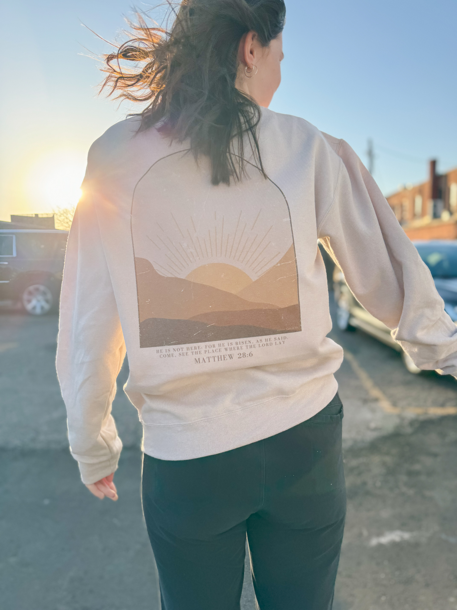 He Is Risen Sunrise Easter Crewneck Sweatshirt T-Shirts, Hoodie | PodTeesHub.com