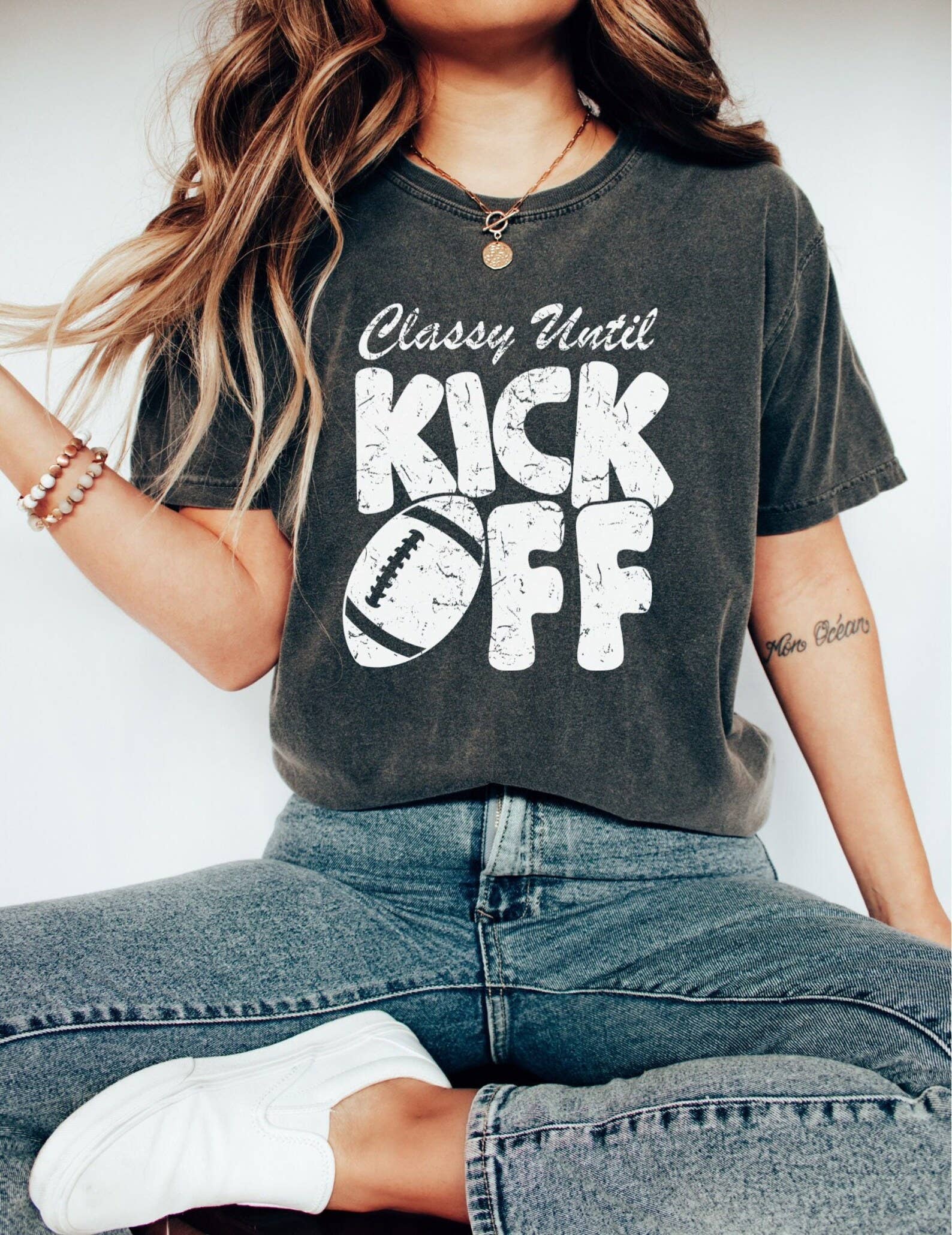 Classy Until Kickoff T-Shirt -Cute Women Tee Hoodie, Sweatshirt | PodTeesHub.com