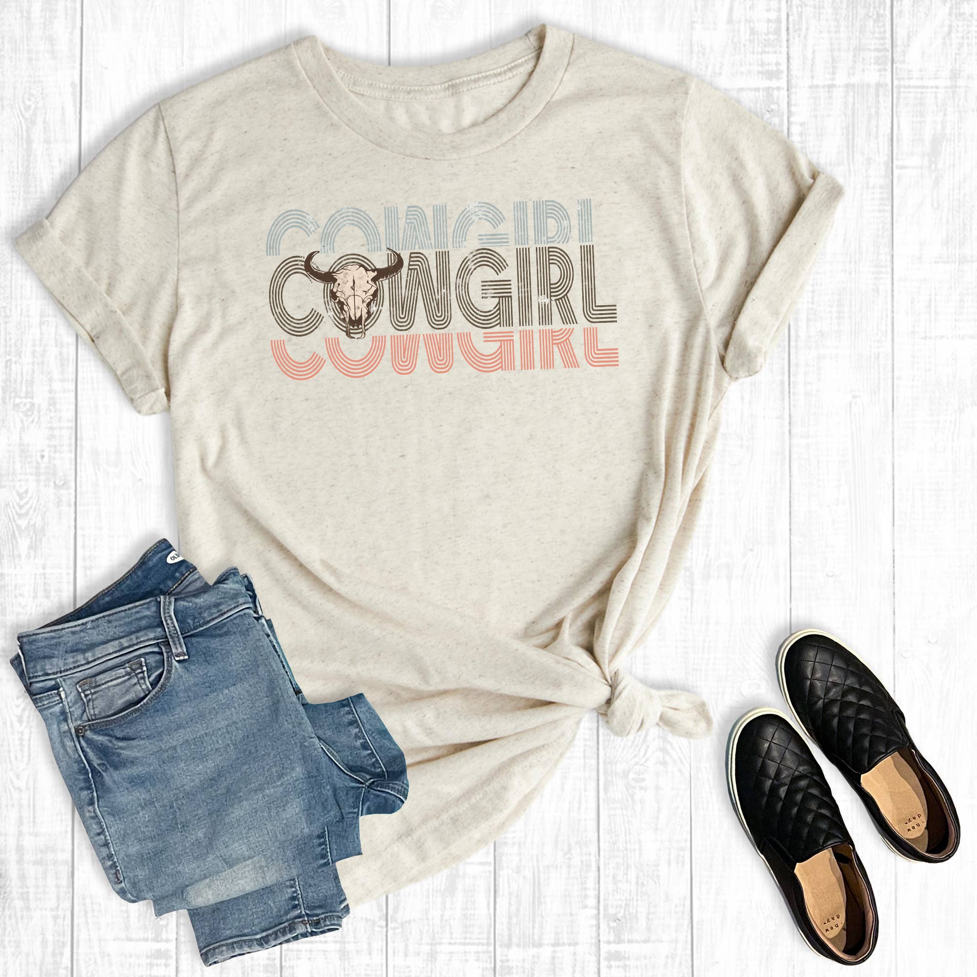 Western Retro Cowskull Cowgirl Graphic Tee Hoodie, Sweatshirt | PodTeesHub.com