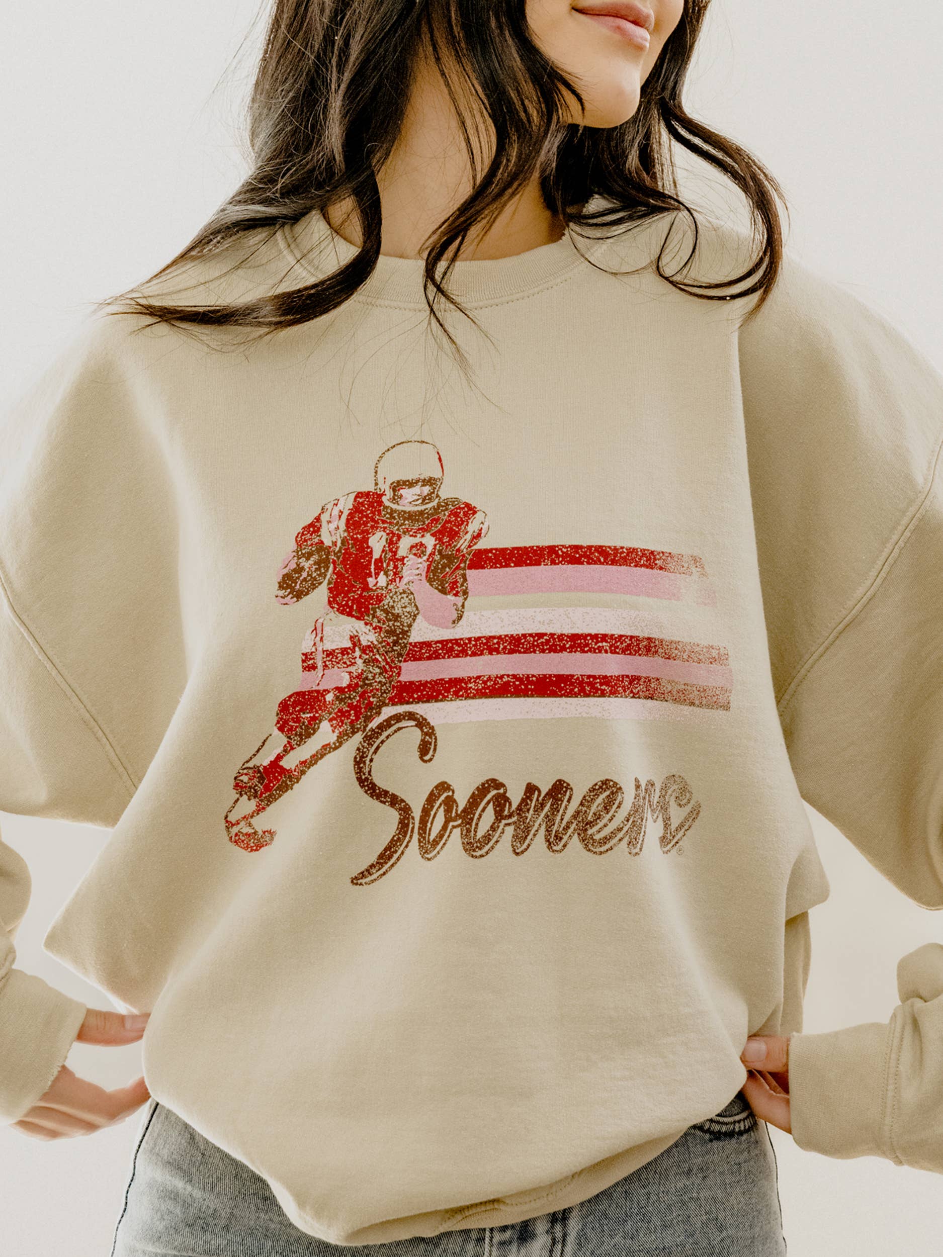 Ou Oklahoma Sooners Mono Qb Sand Thrifted Sweatshirt T-Shirts, Hoodie | PodTeesHub.com