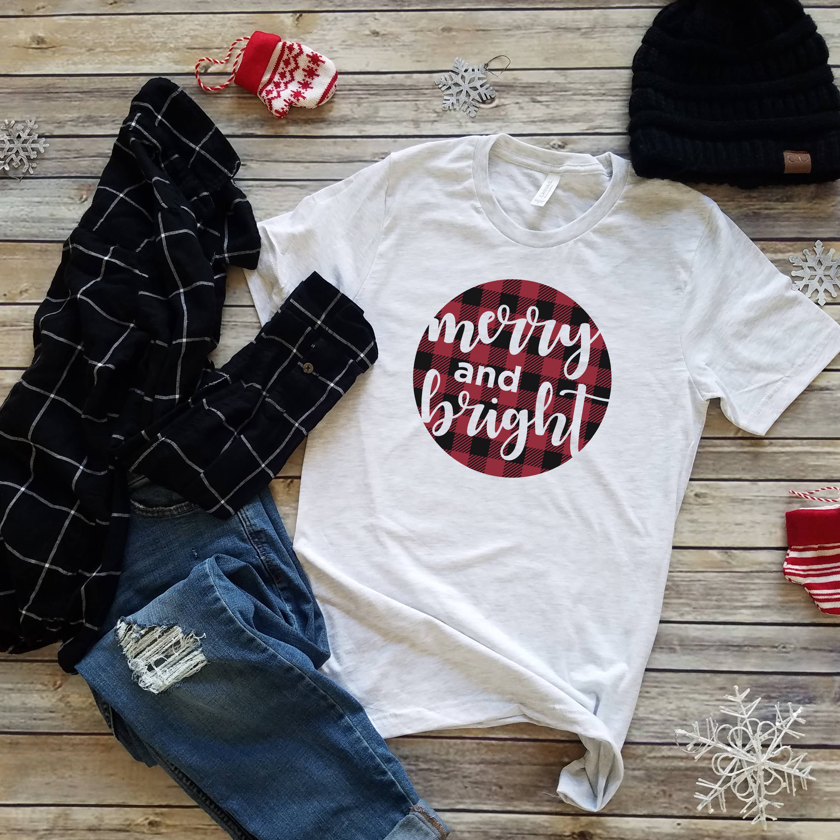 Merry & Bright Circle Tee | Christmas | Sizes XS-2XL Hoodie, Sweatshirt | PodTeesHub.com