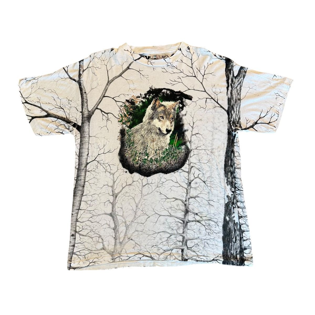 Vintage 1990s Wolf In The Woods All Over Print Shirt Size Xl Hoodie, Sweatshirt | PodTeesHub.com