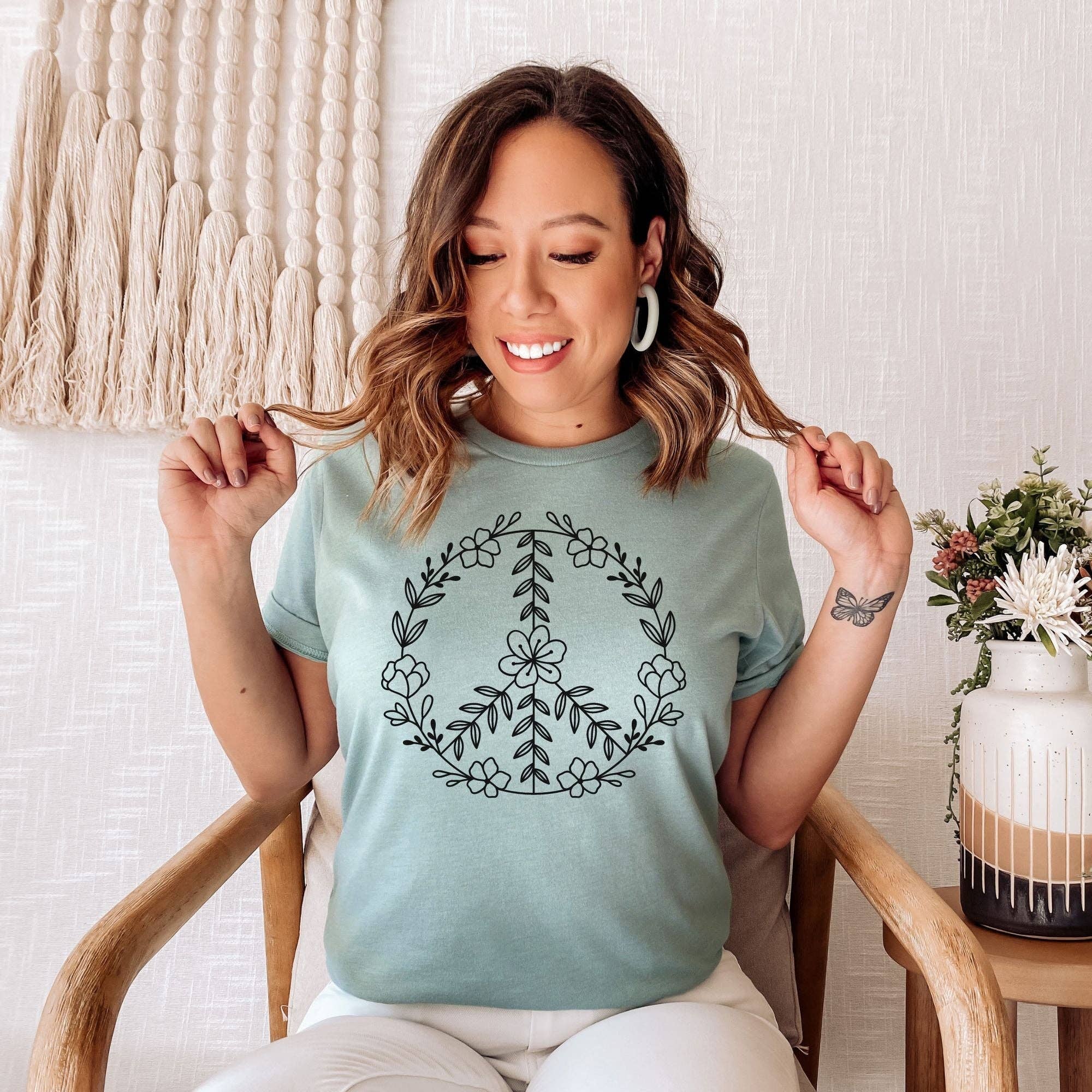 Botanical Peace Sign Nature Graphic Unisex T-Shirt Hoodie, Sweatshirt | PodTeesHub.com