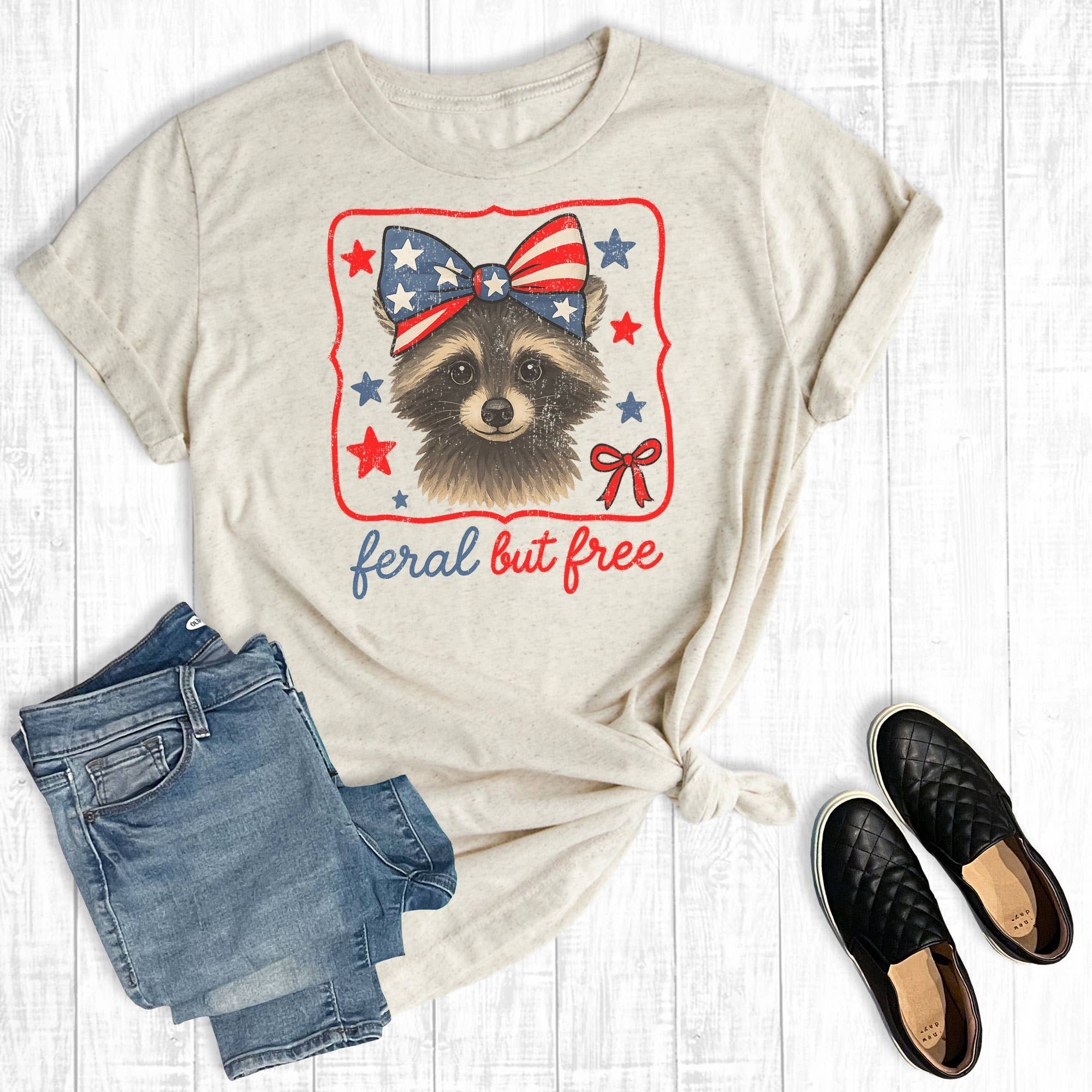4th of July Feral But Free Racoon Graphic Tee Hoodie, Sweatshirt | PodTeesHub.com