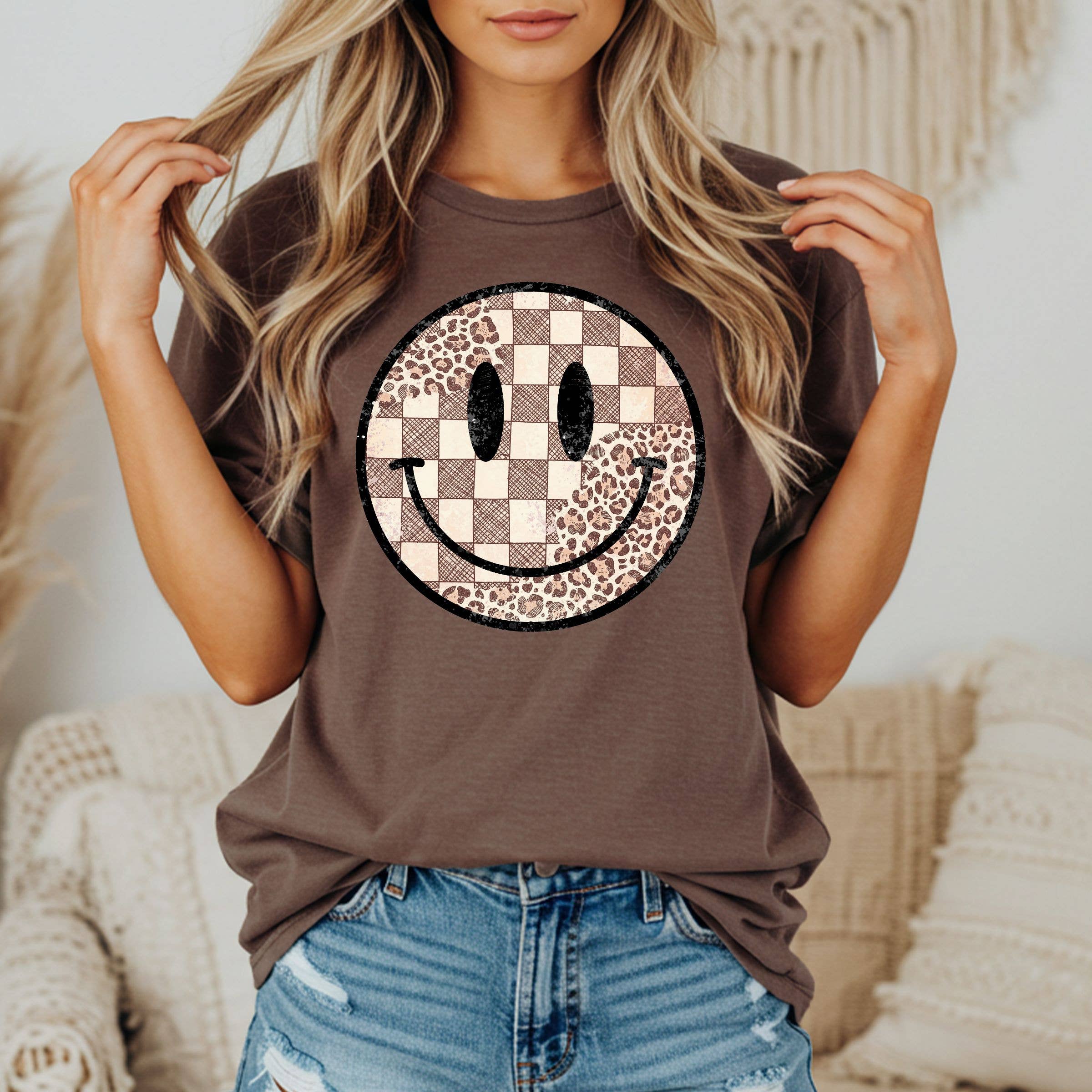Smiley Face Tan Tee -  Neutral Western Spring Graphic Tee Hoodie, Sweatshirt | PodTeesHub.com