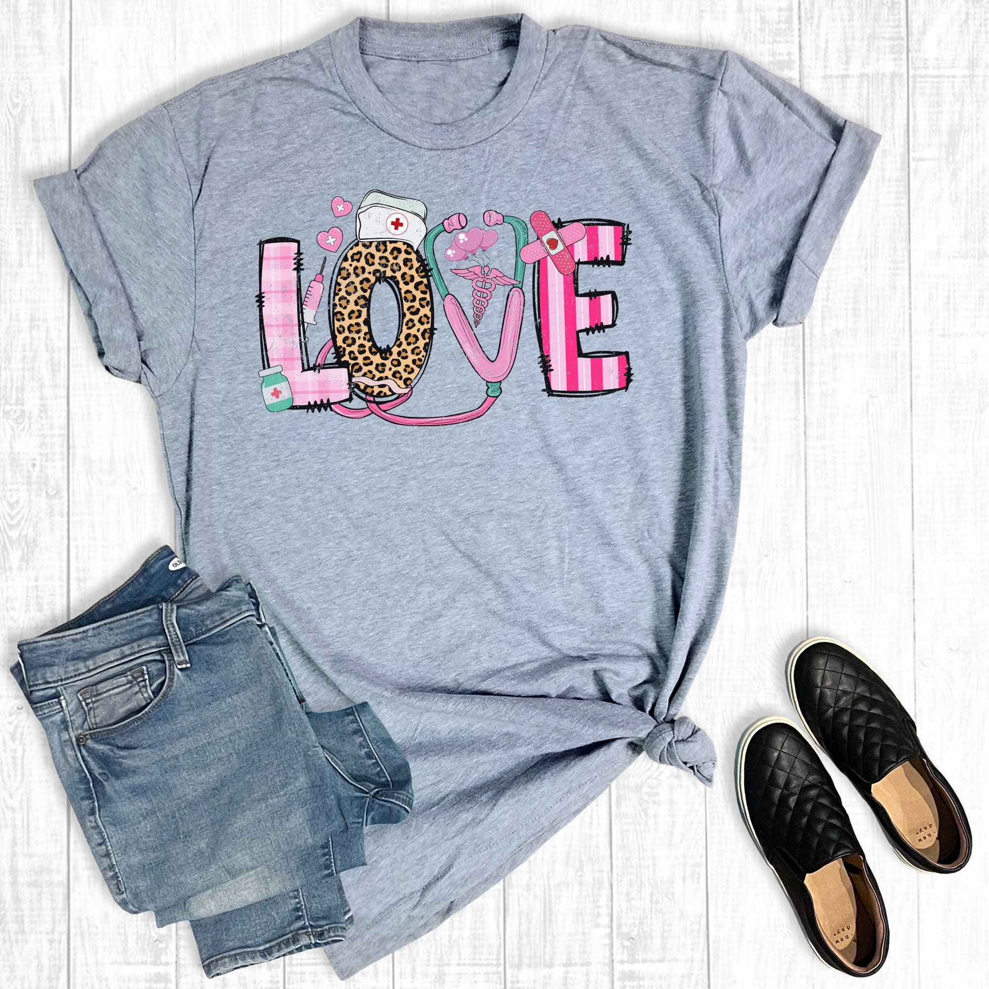 Valentine's Day Love Nurse Graphic Tee Hoodie, Sweatshirt | PodTeesHub.com