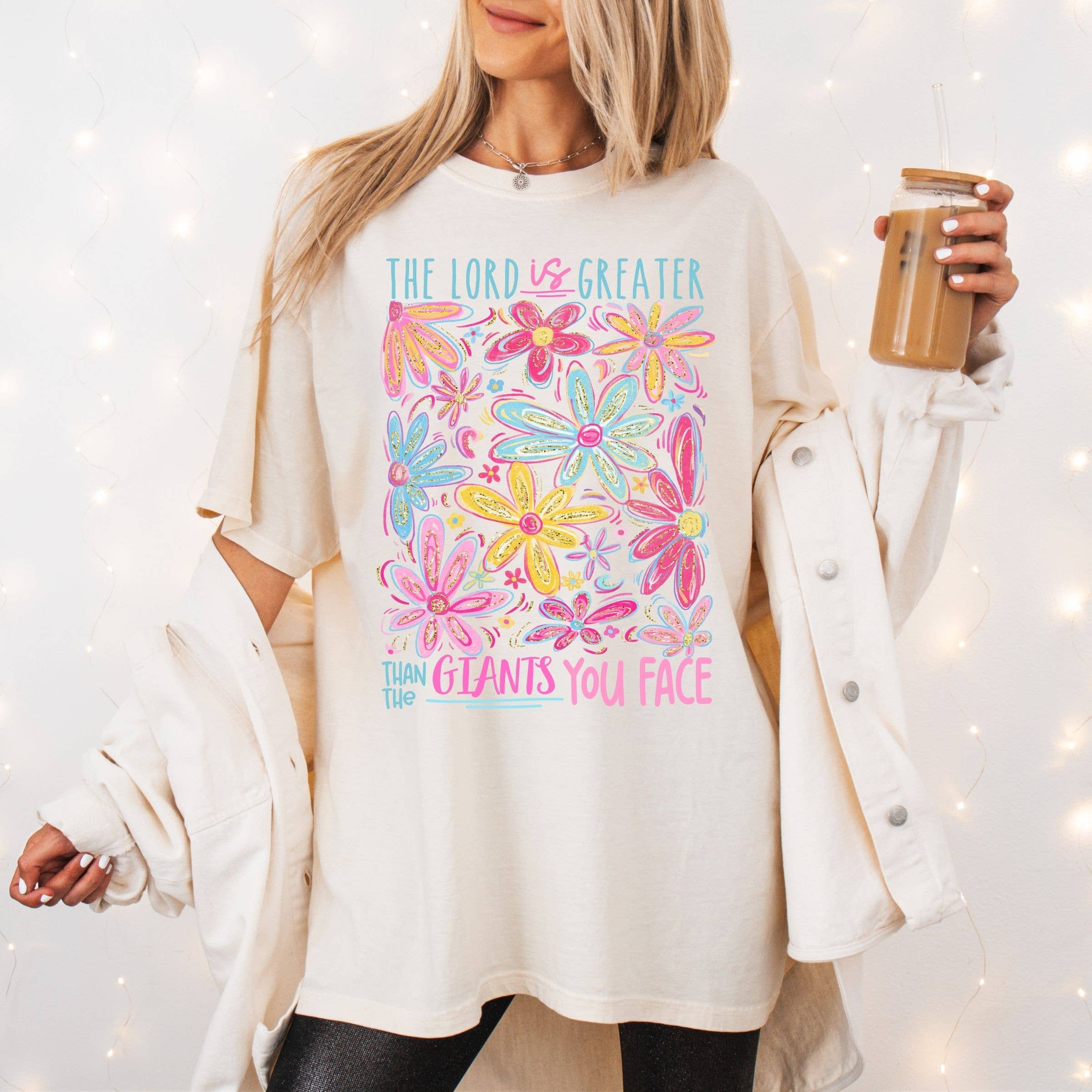 The Lord Is Greater Then Giants Floral Spring Graphic Tee Hoodie, Sweatshirt | PodTeesHub.com