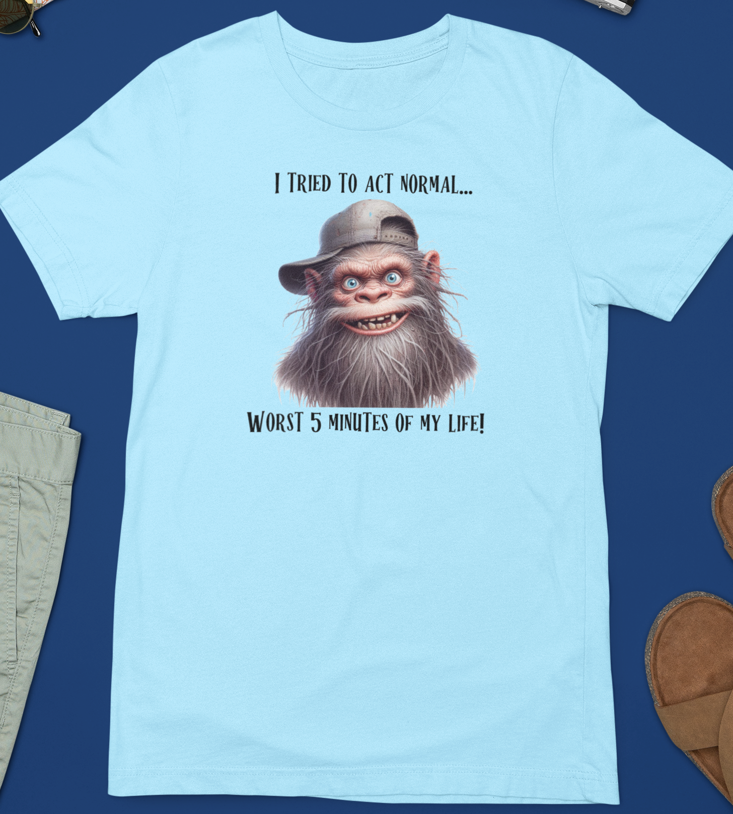 I Tried To Act Normal - Bigfoot T-Shirt (Light Blue) Hoodie, Sweatshirt | PodTeesHub.com