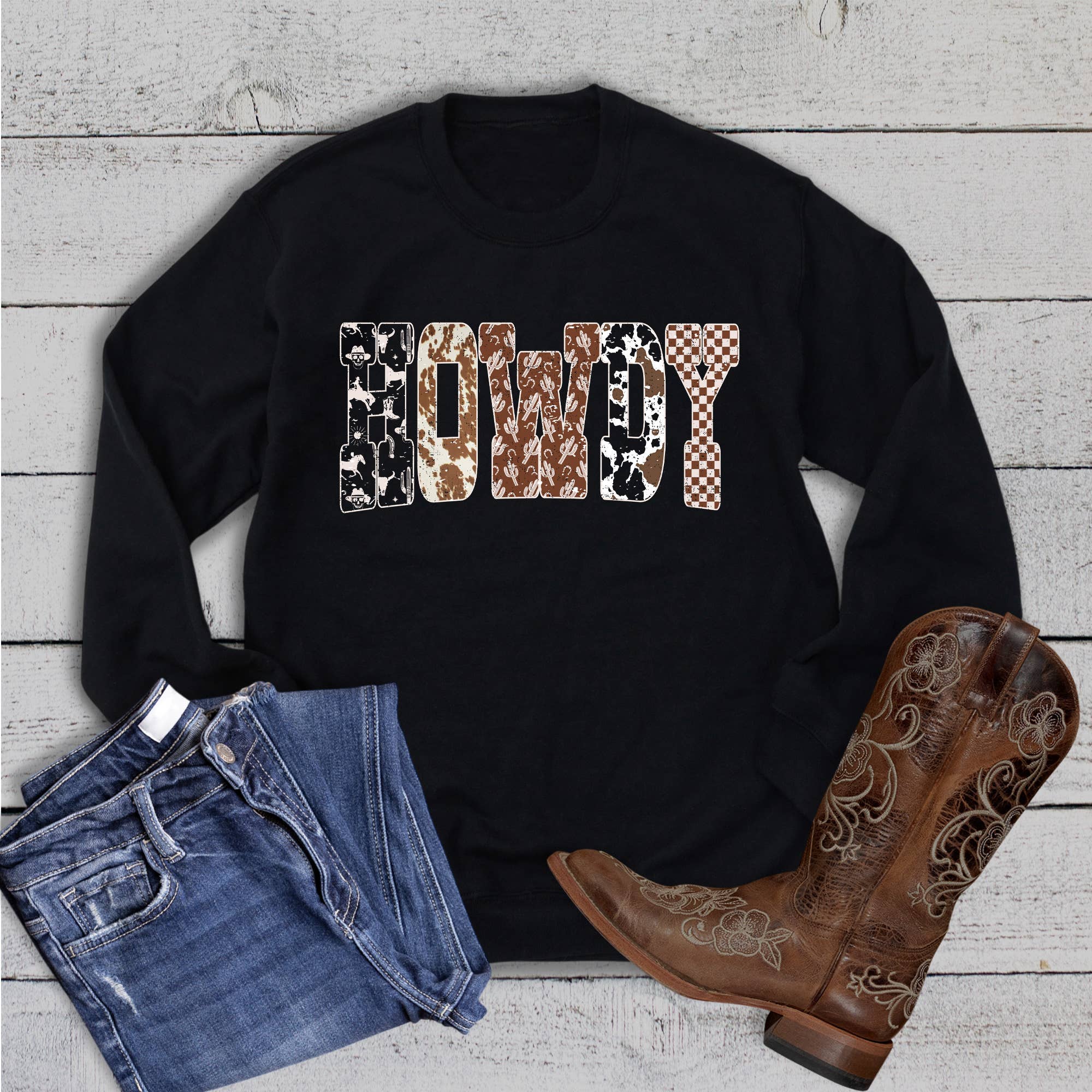 Western Multi Pattern Howdy Sweatshirt T-Shirts, Hoodie | PodTeesHub.com